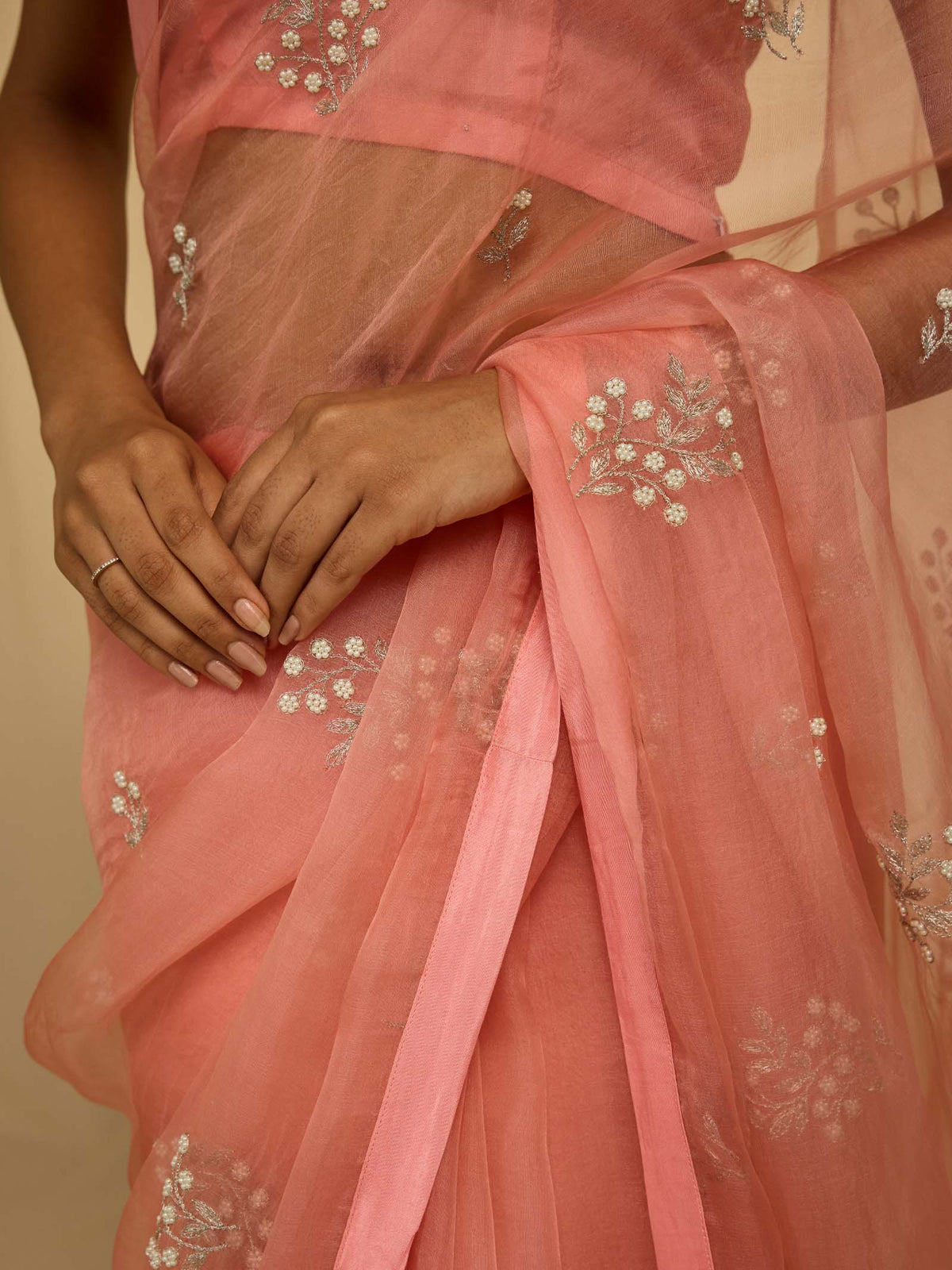 Oyster Pink Organza Saree