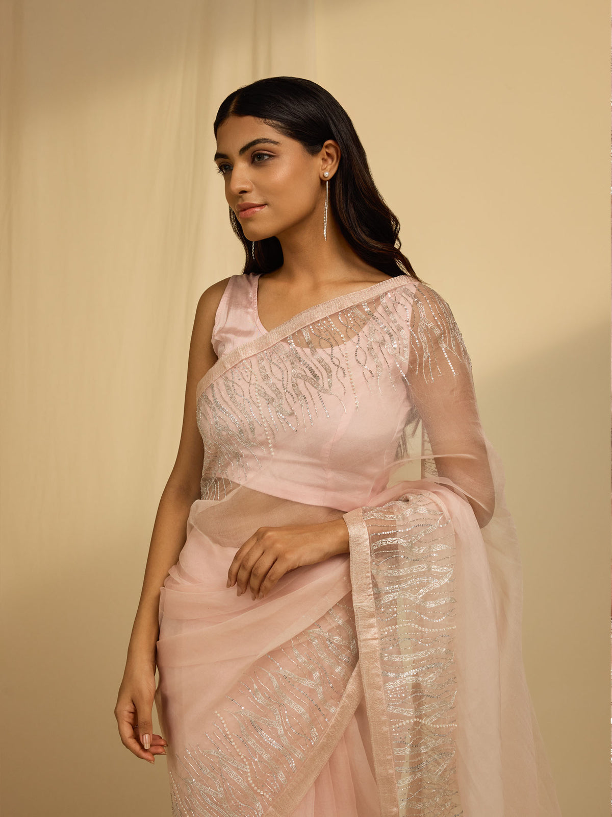 Lightening Pink Organza Saree
