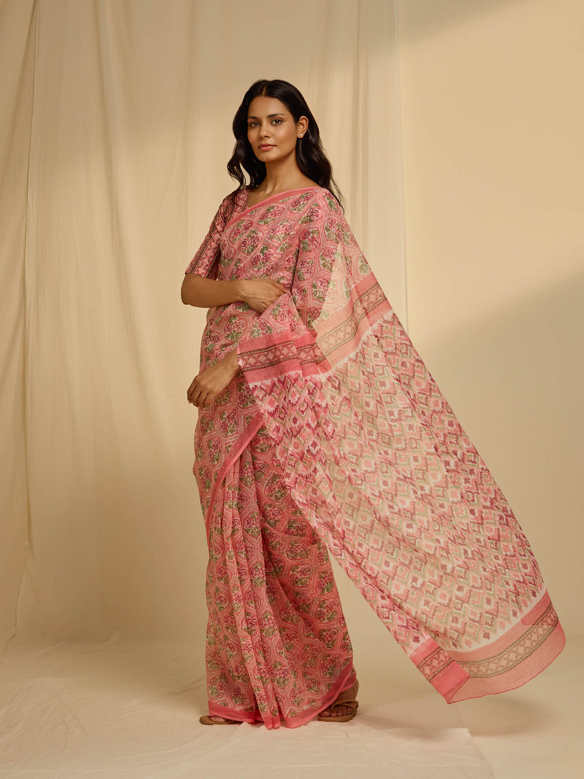 Ikat Pink Kota Saree