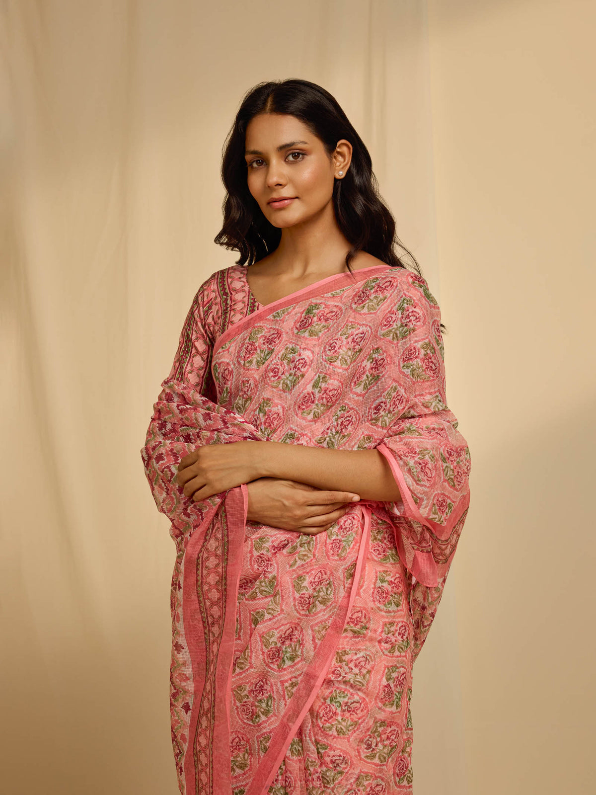 Ikat Pink Kota Saree