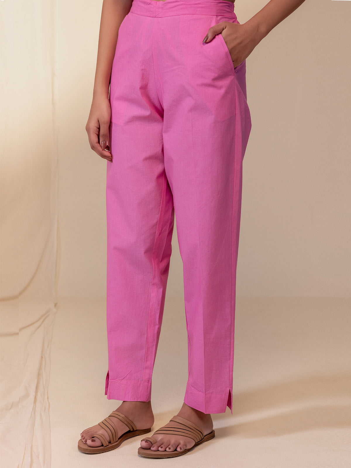 The Artisans Blush Cotton Cigarette Pant