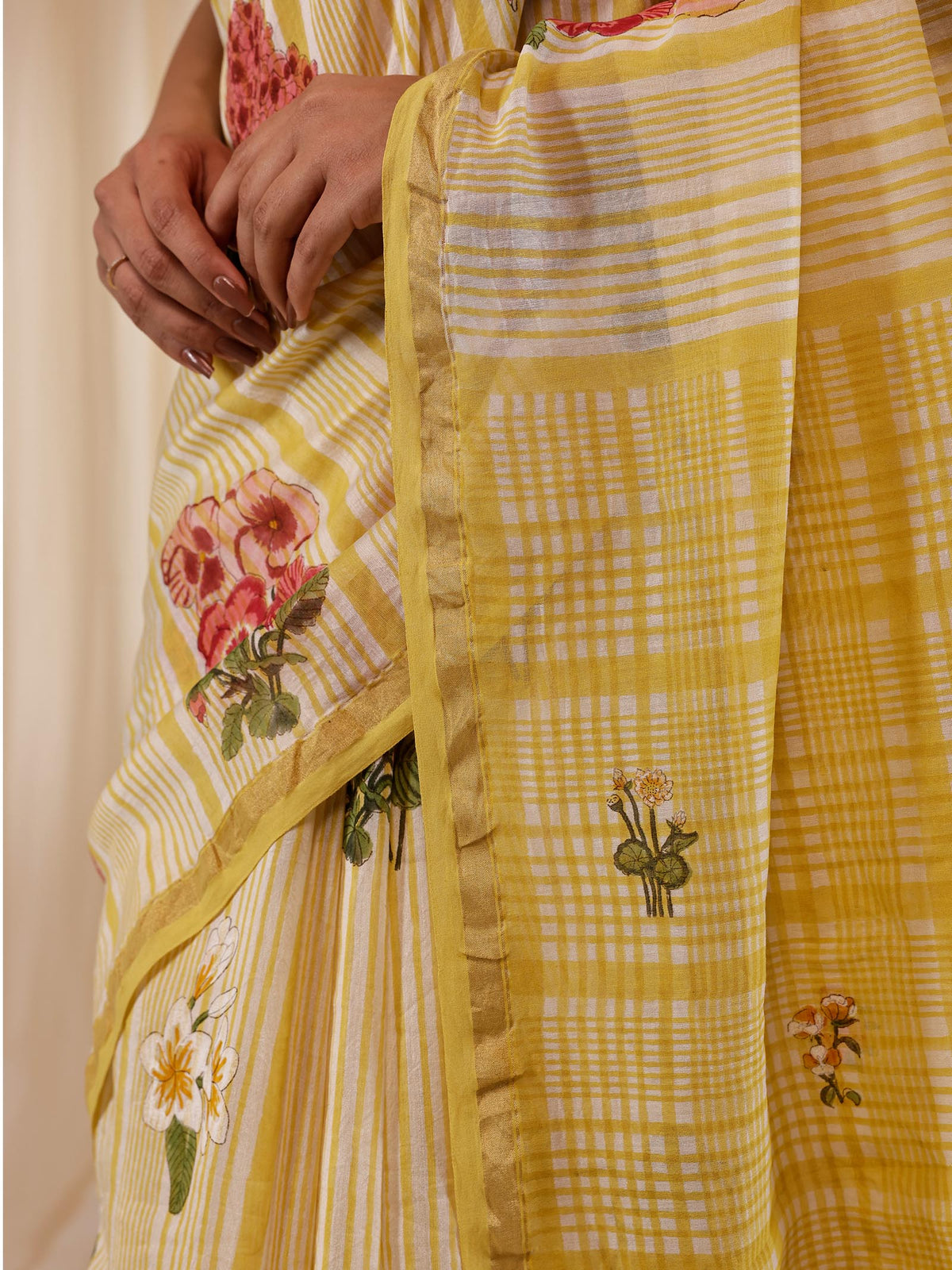 Fussy Fusion Yellow Chanderi Saree