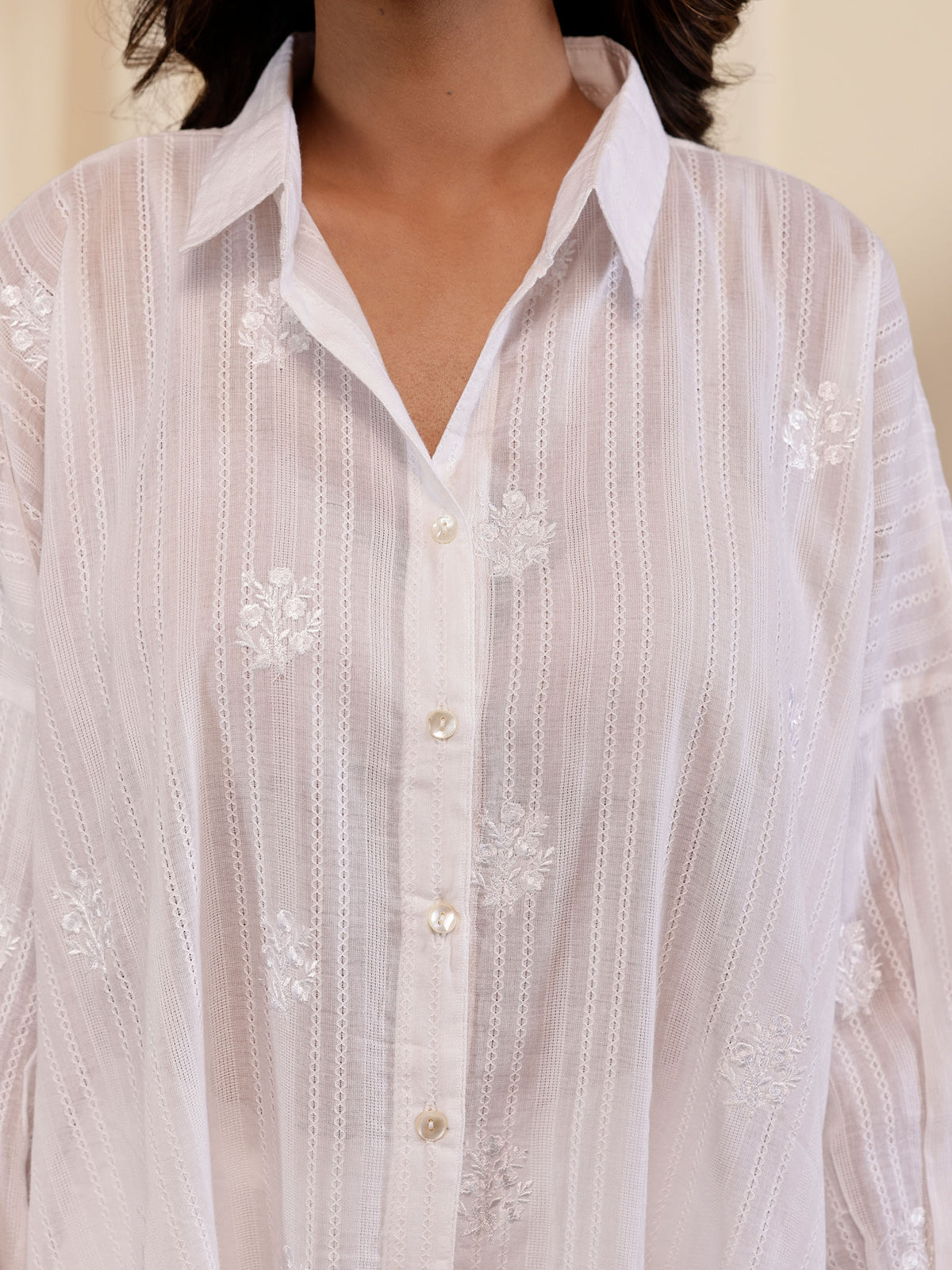 White Wash EMB Madras Cotton Shirt