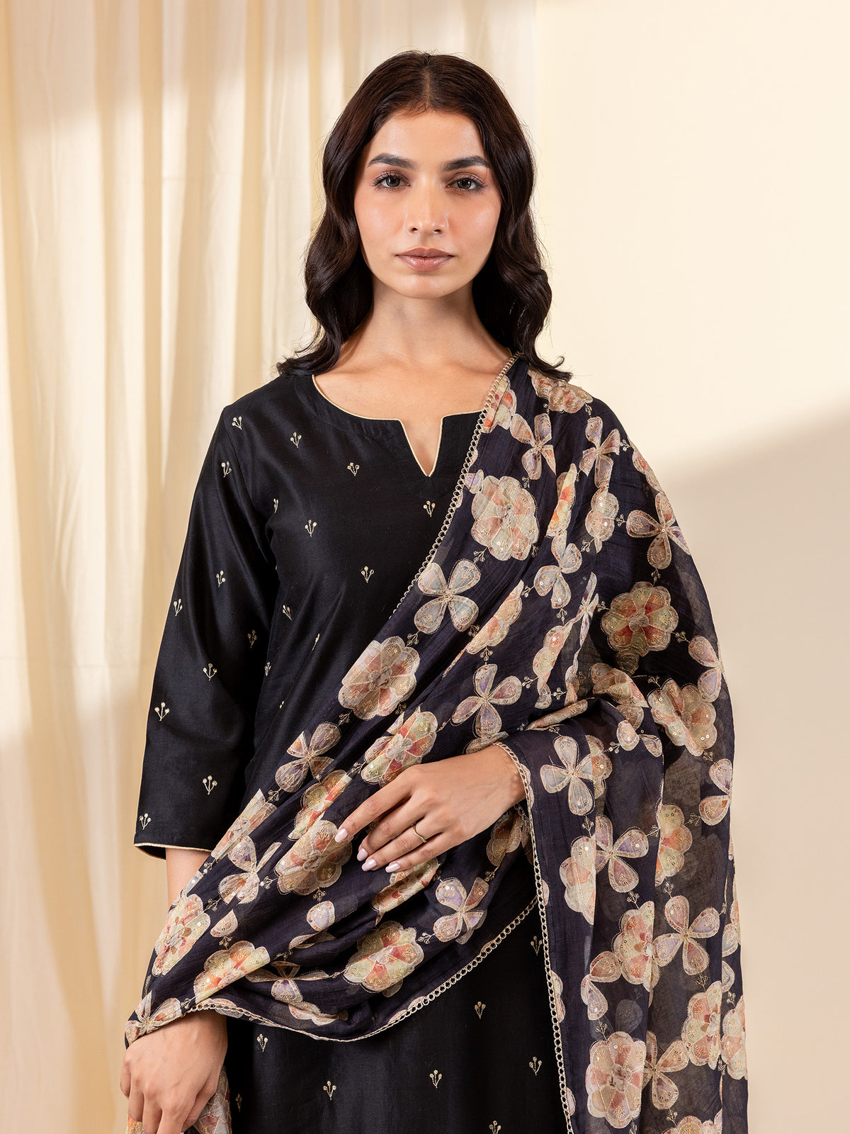 Celebration Black Chanderi Dupatta