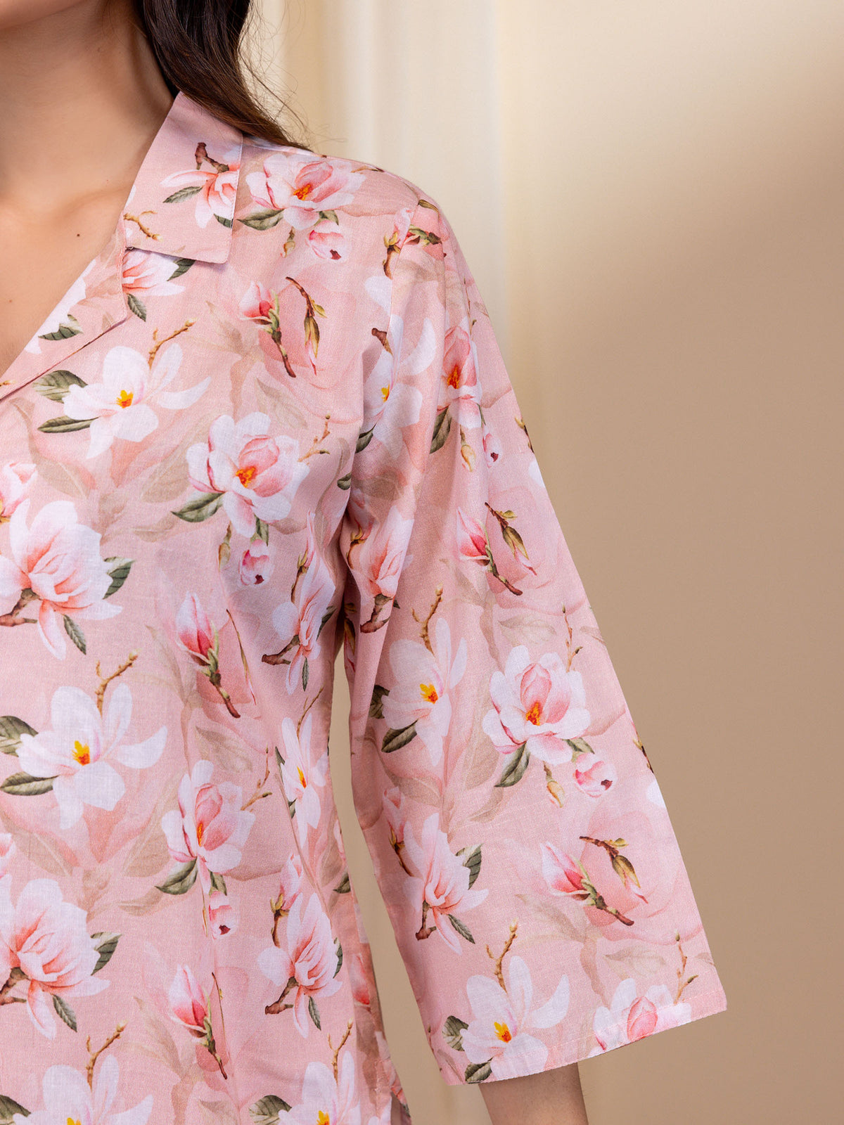 English Peach Collared Voile Night Suit