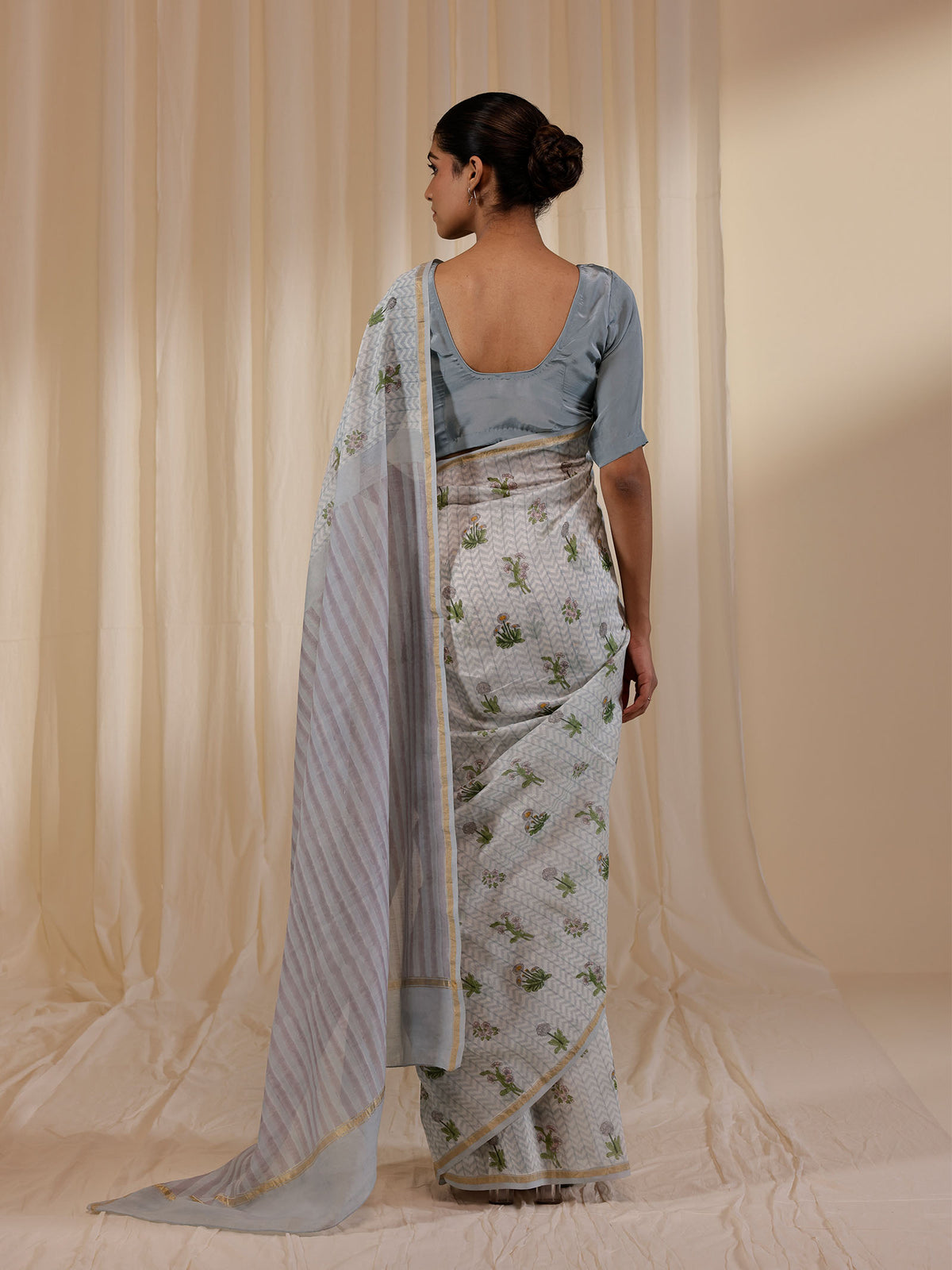 Fussy Fusion Blue Chanderi Saree
