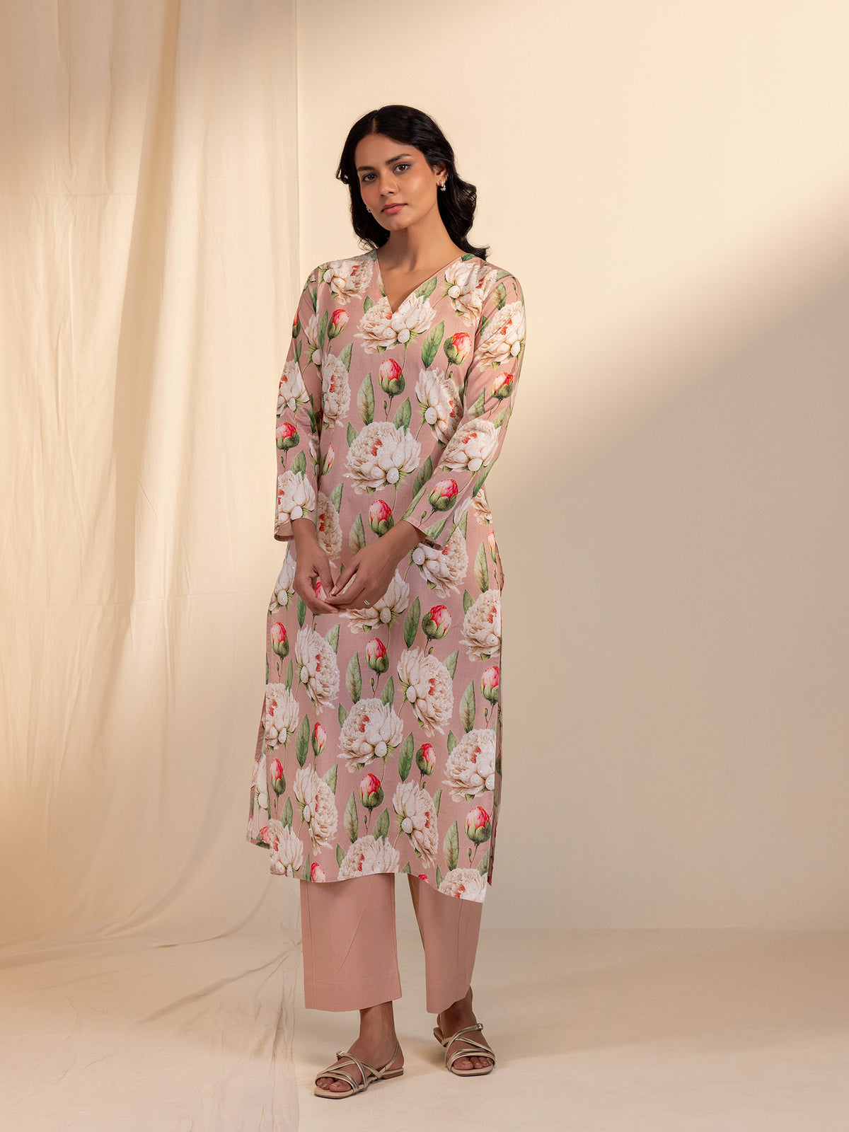 Bold And Beautiful Cotton Kurta - (Peach)