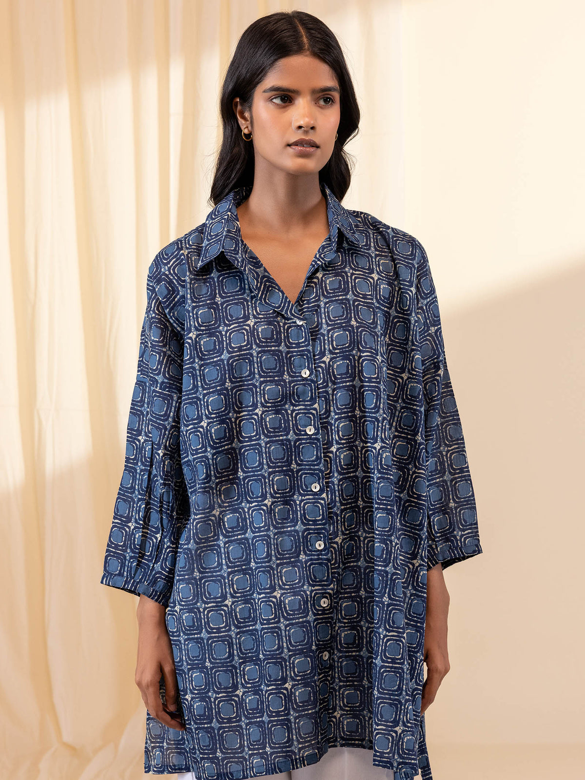 Indigo Boxes Madras Voile Shirt