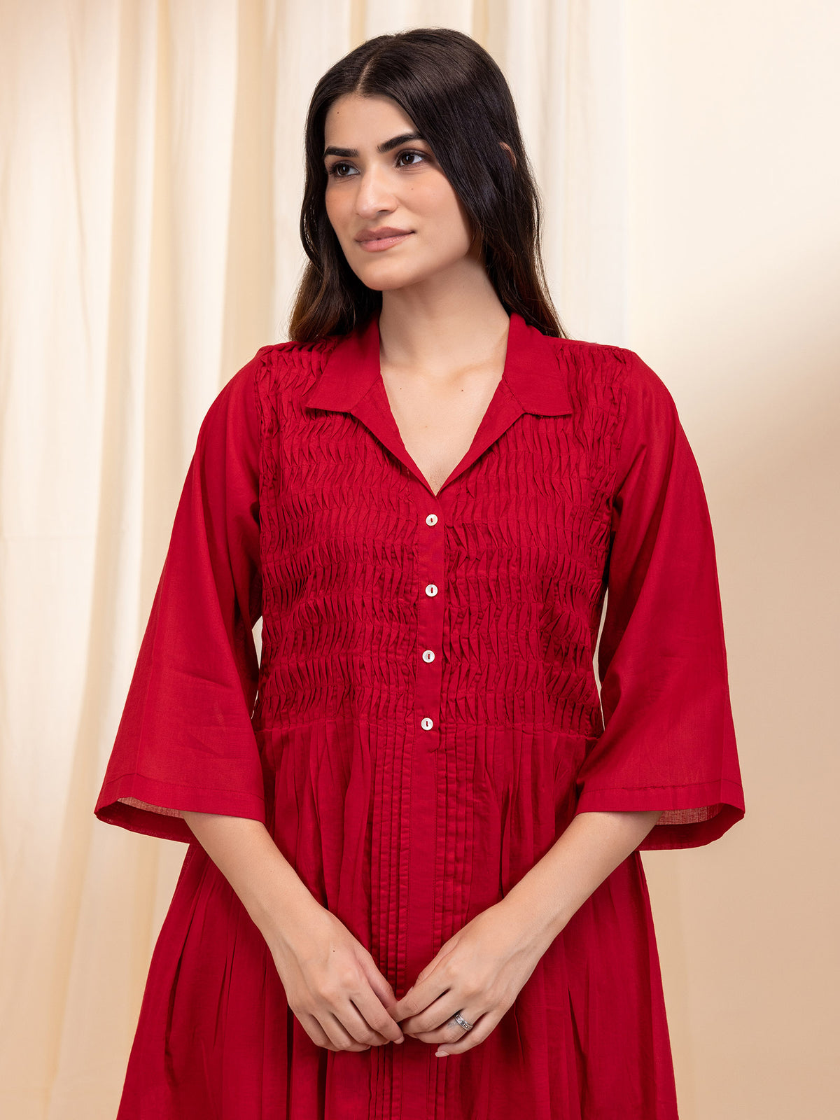 Colour Bracket Red Waves Voile Kurta