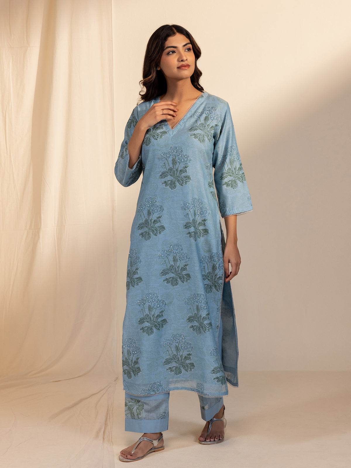 Silver Smith Blue Chanderi Kurta