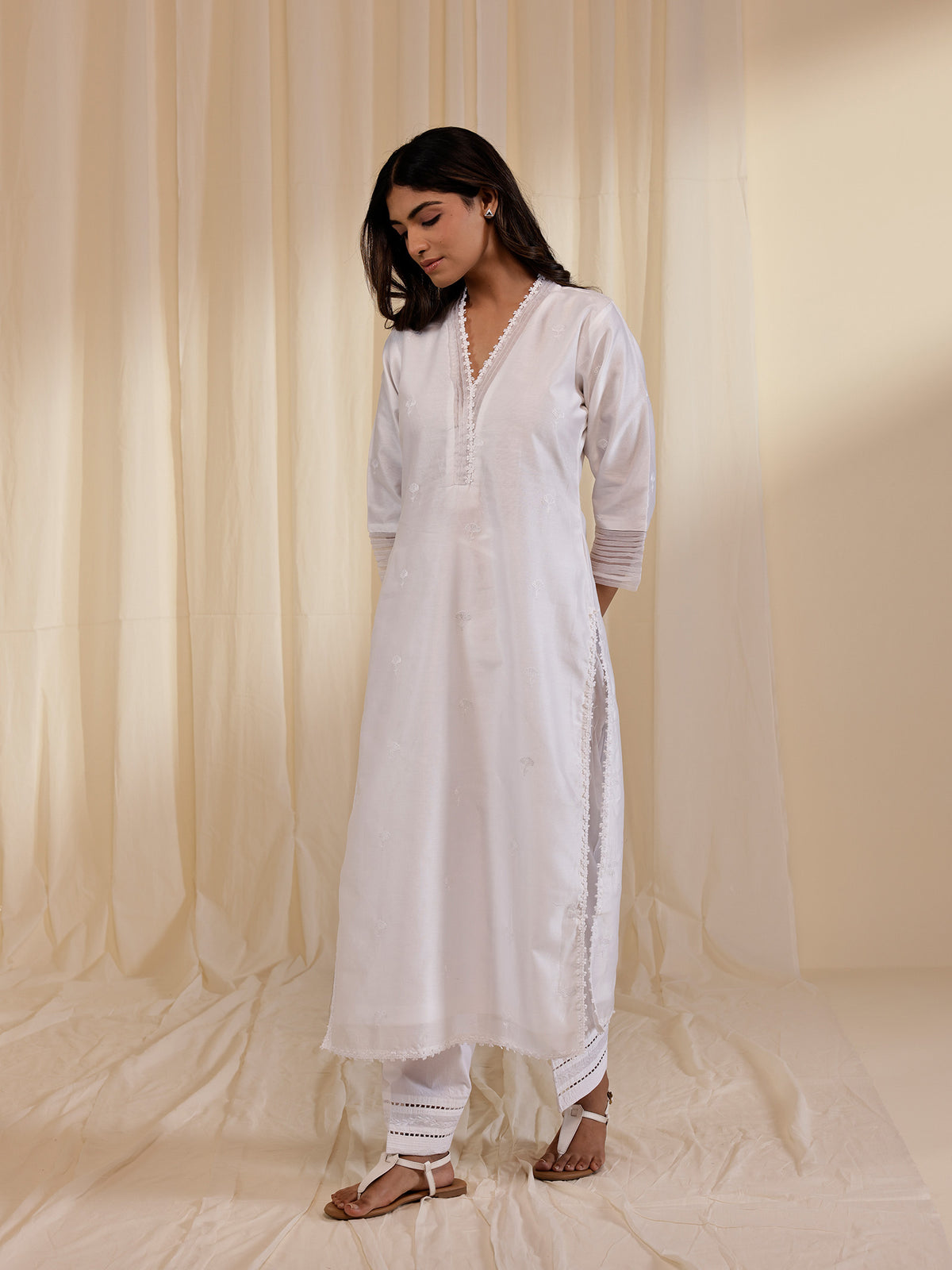 White Wash Emb Chanderi Kurta