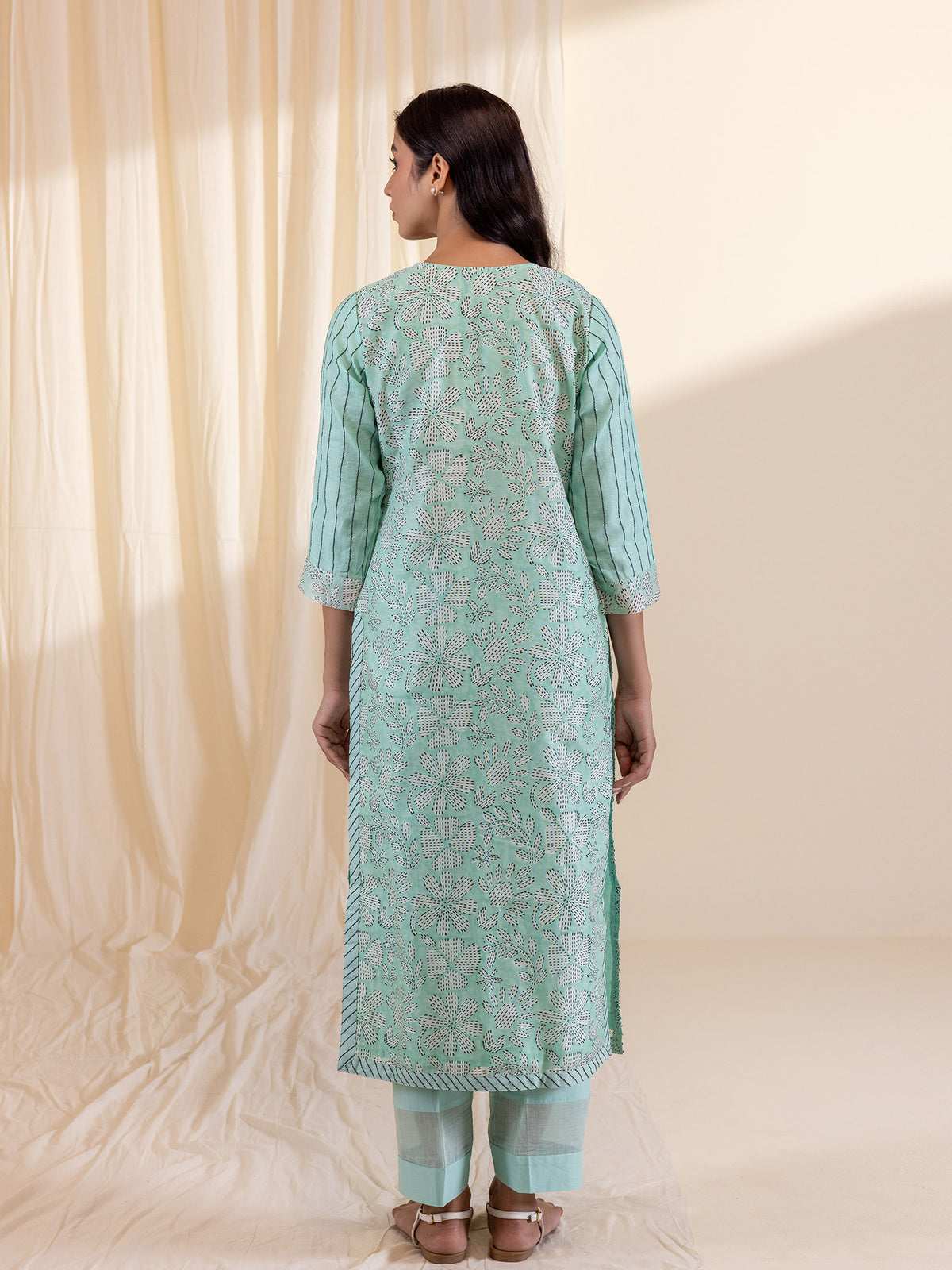 Aqua Flower Chanderi Kurta