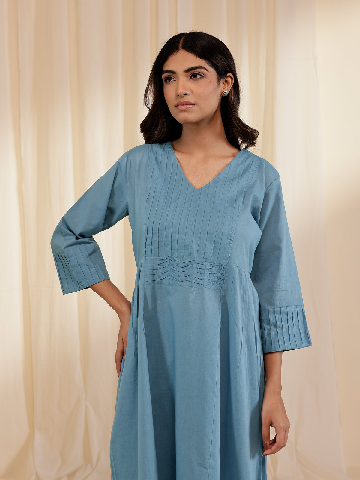 Trance Blue Plain Voile Kurta