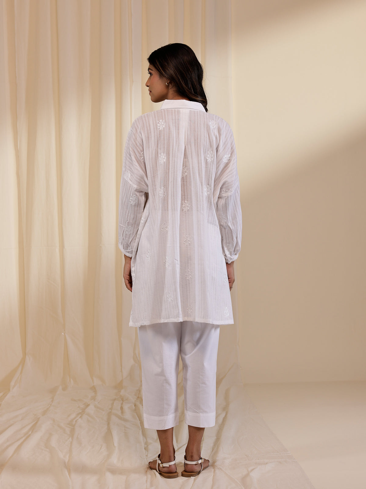 White Wash EMB Madras Cotton Shirt
