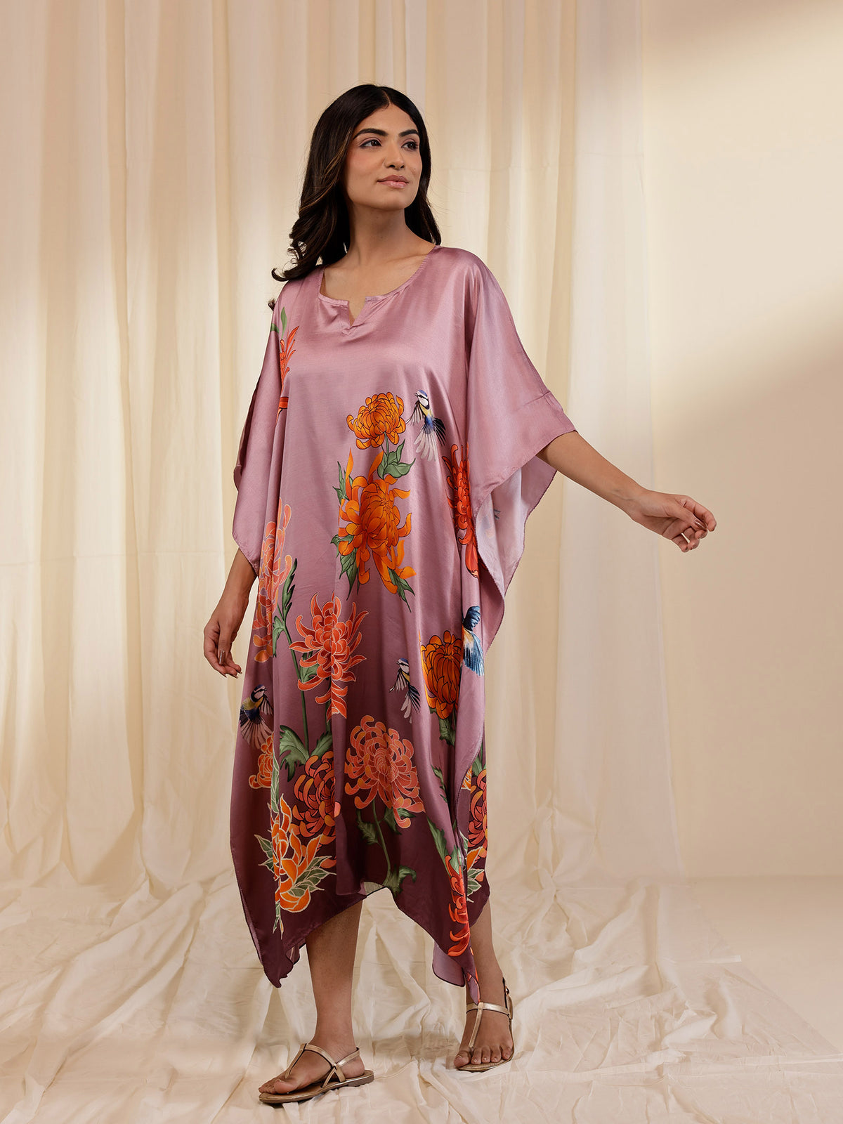 Ikigai Dusky Rose Modal Satin Kaftan