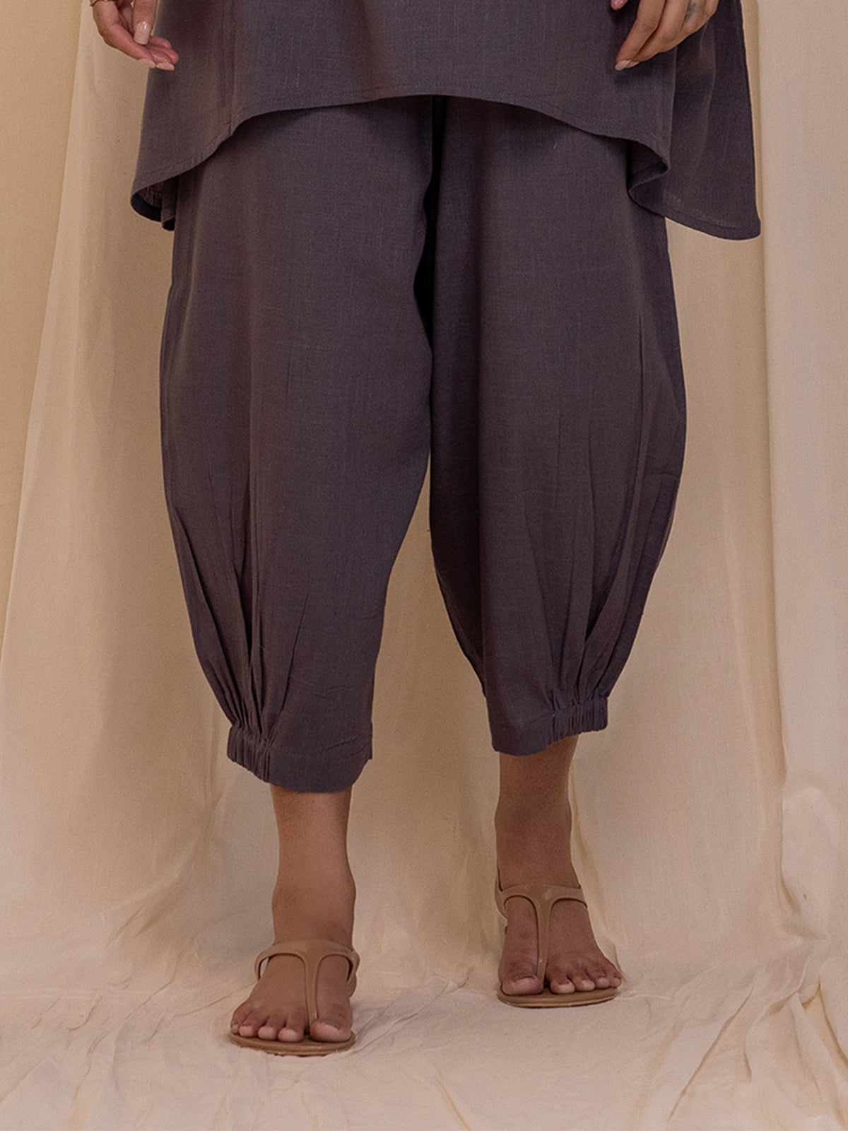 Cowl Grey Cotton Twin Set (Set Of 2 Pcs)