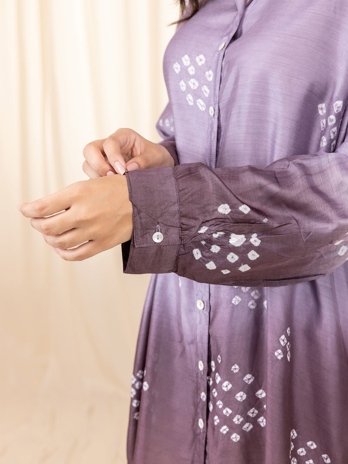 Bandhej Lilac Viscose Silk Shirt