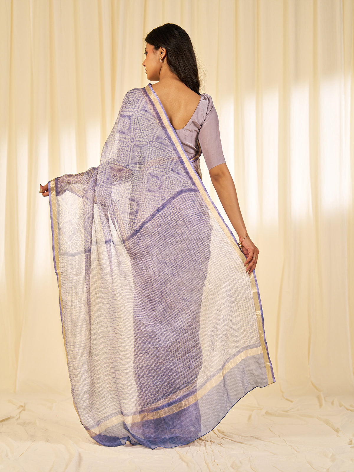 Block Bandhej Purple Kota Silk Saree