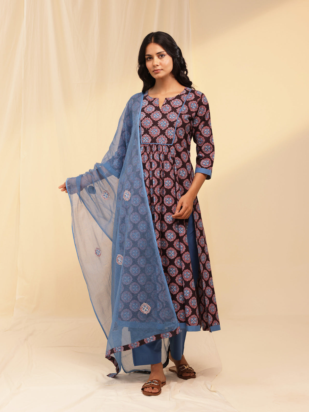Blue Buttons Kota Dupatta