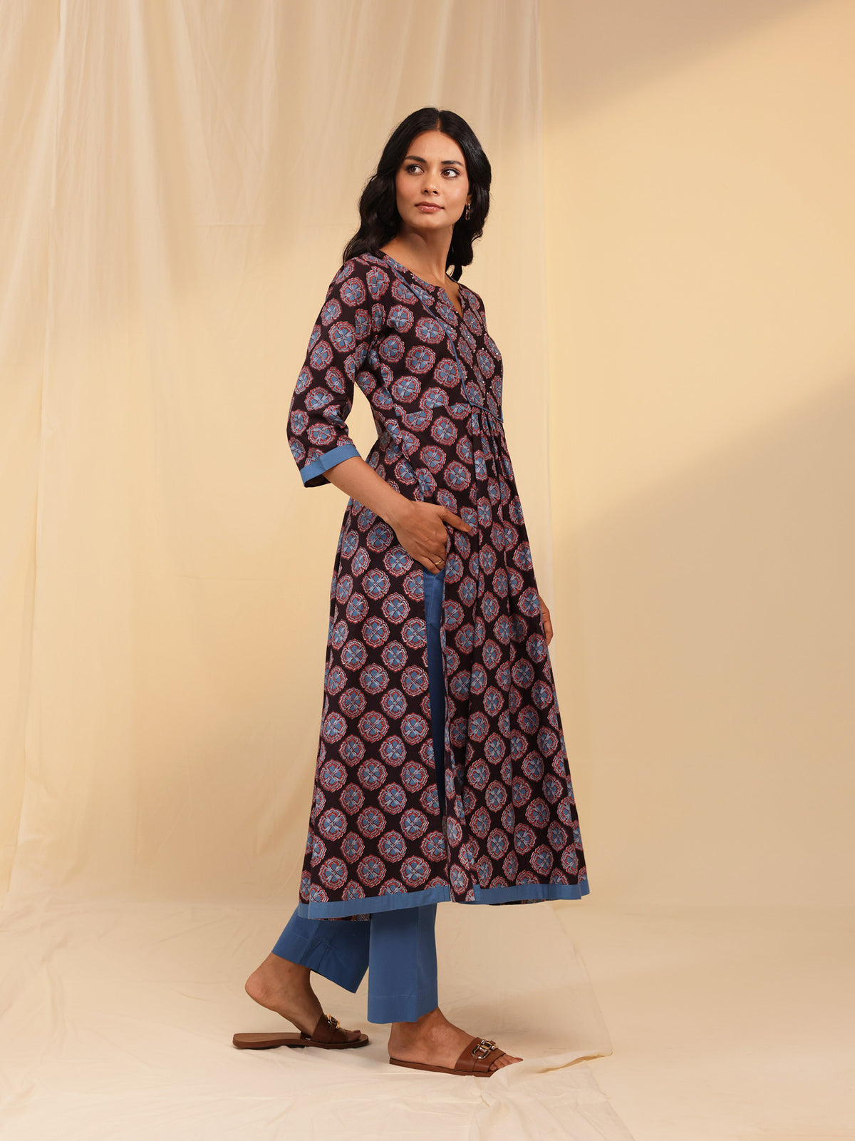 Blue Buttons Cotton Kurta