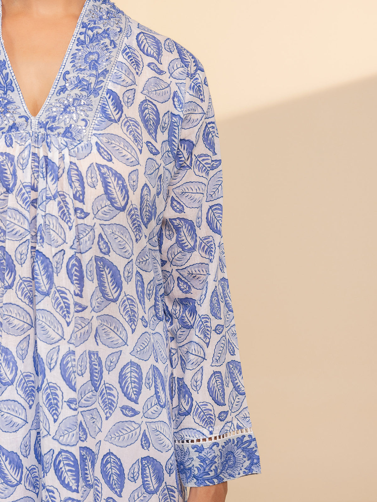 Blue Leaves Voile Kurta