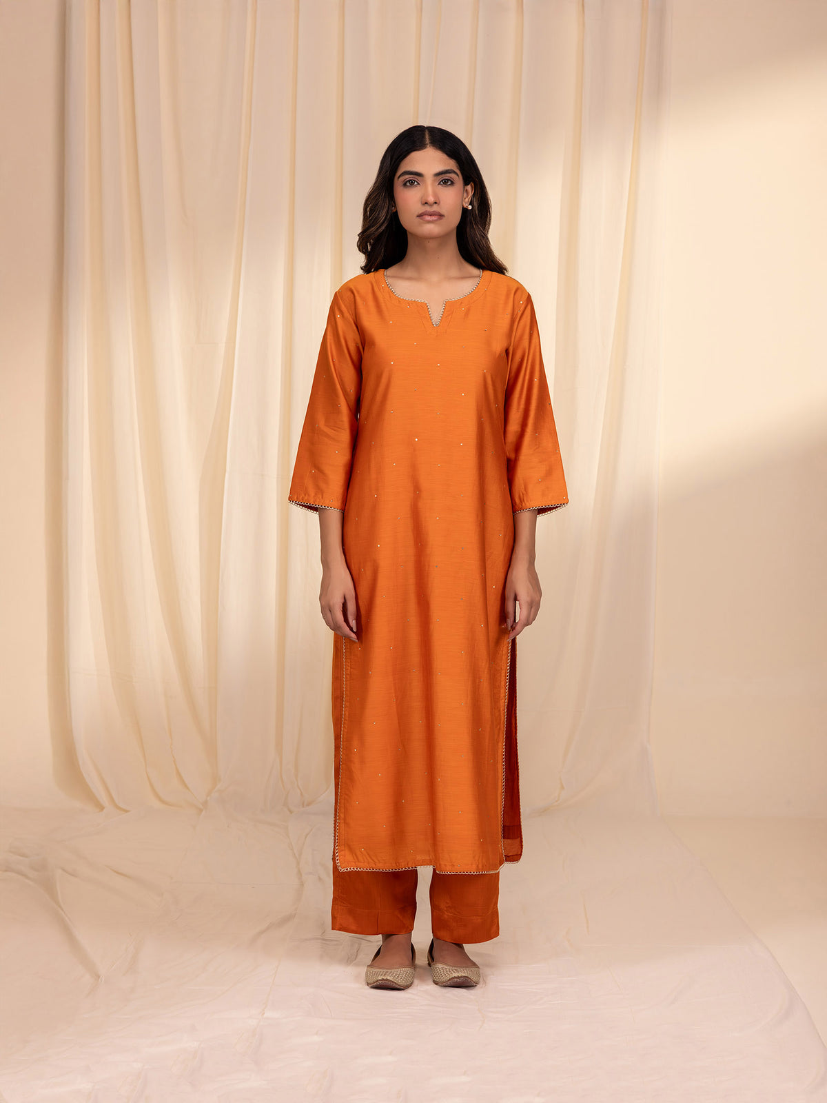 Bold and Beautiful Tangerine Chanderi Kurta