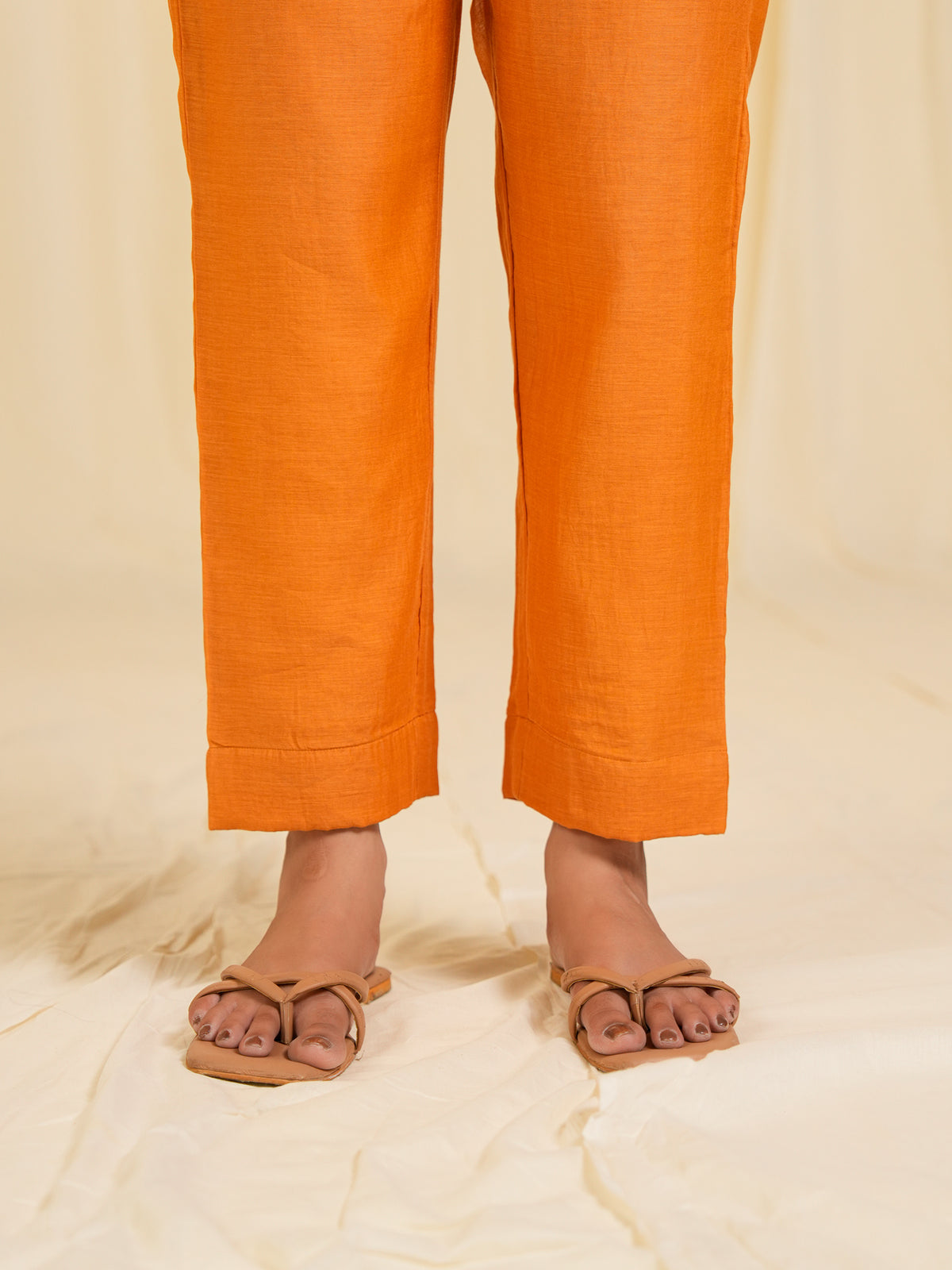 Burnt Gold Chanderi Straight Pants