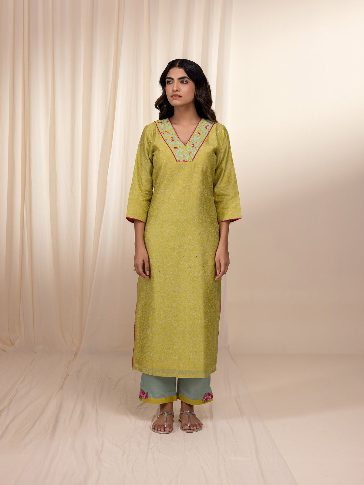 Celebration Citrus Chanderi Kurta