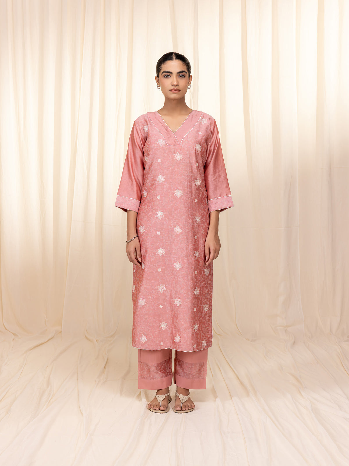 Celebration Peach Chanderi Kurta
