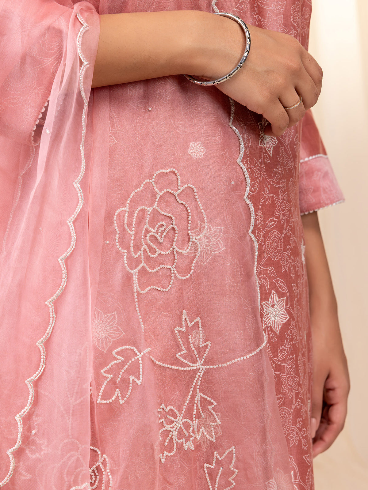 Celebration Peach Organza Dupatta