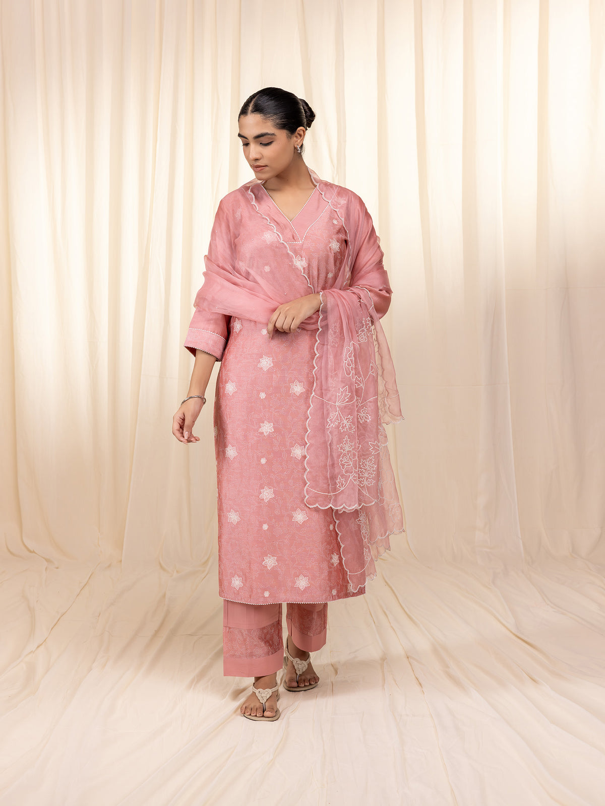 Celebration Peach Organza Dupatta