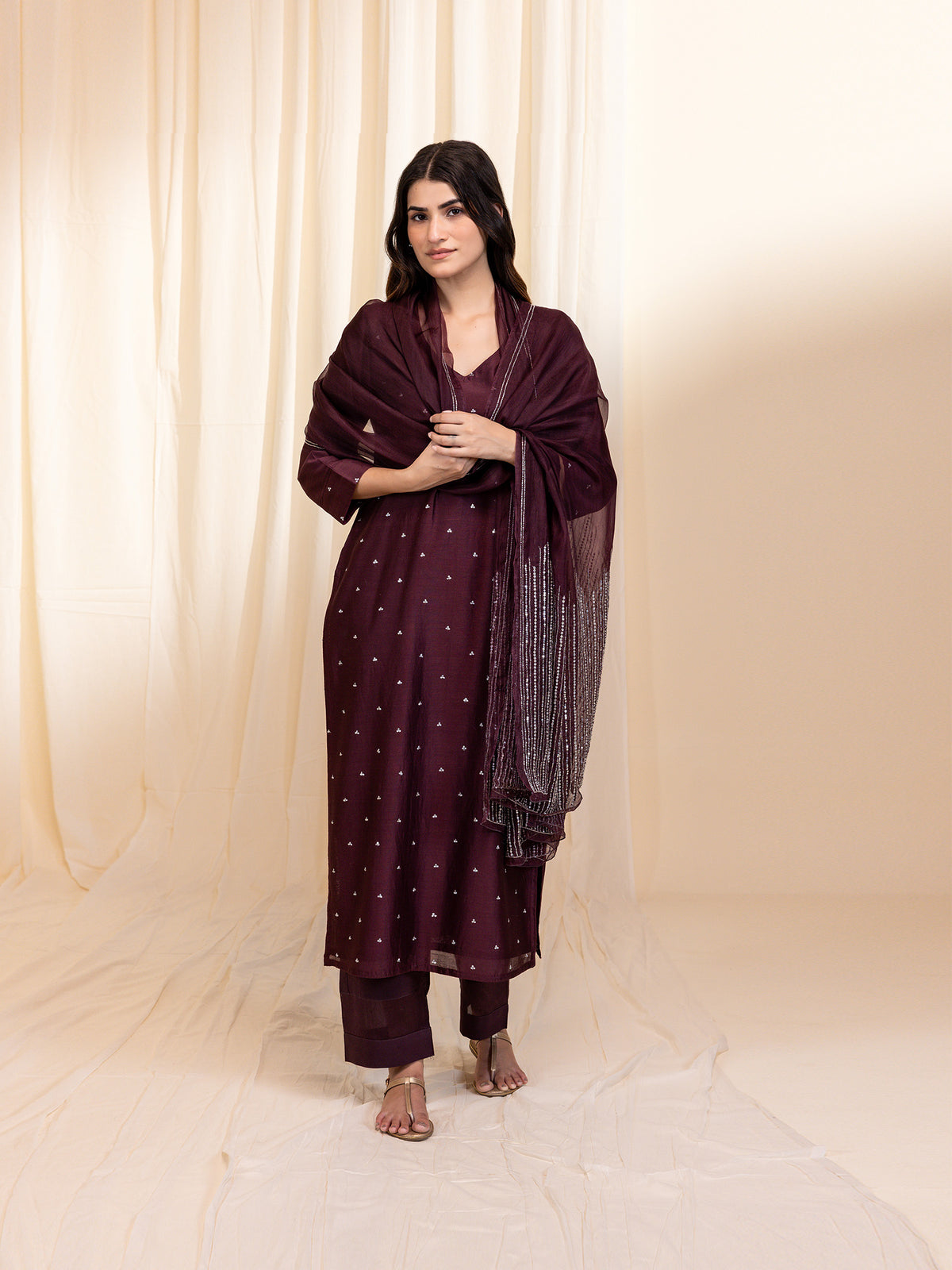 Celebration Wine Organza Dupatta