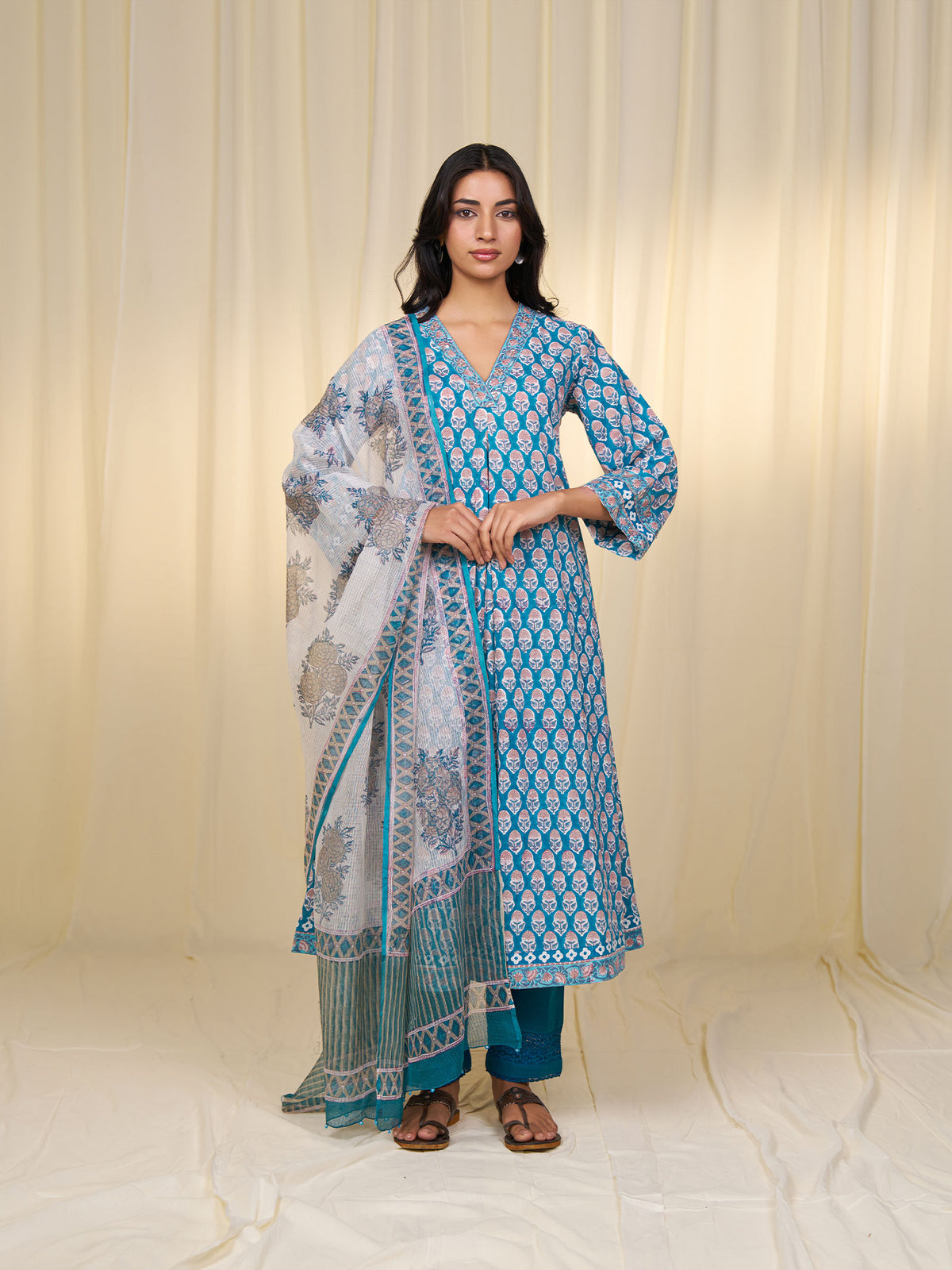 Classic Teal Booti Cotton Kurta