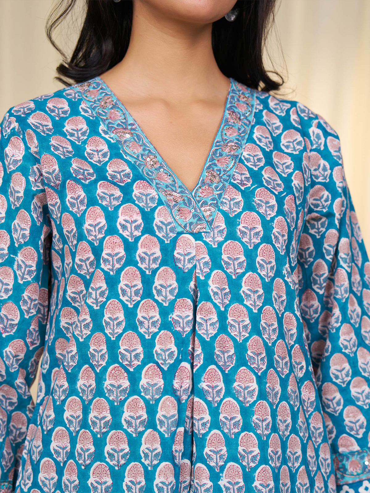 Classic Teal Booti Cotton Kurta