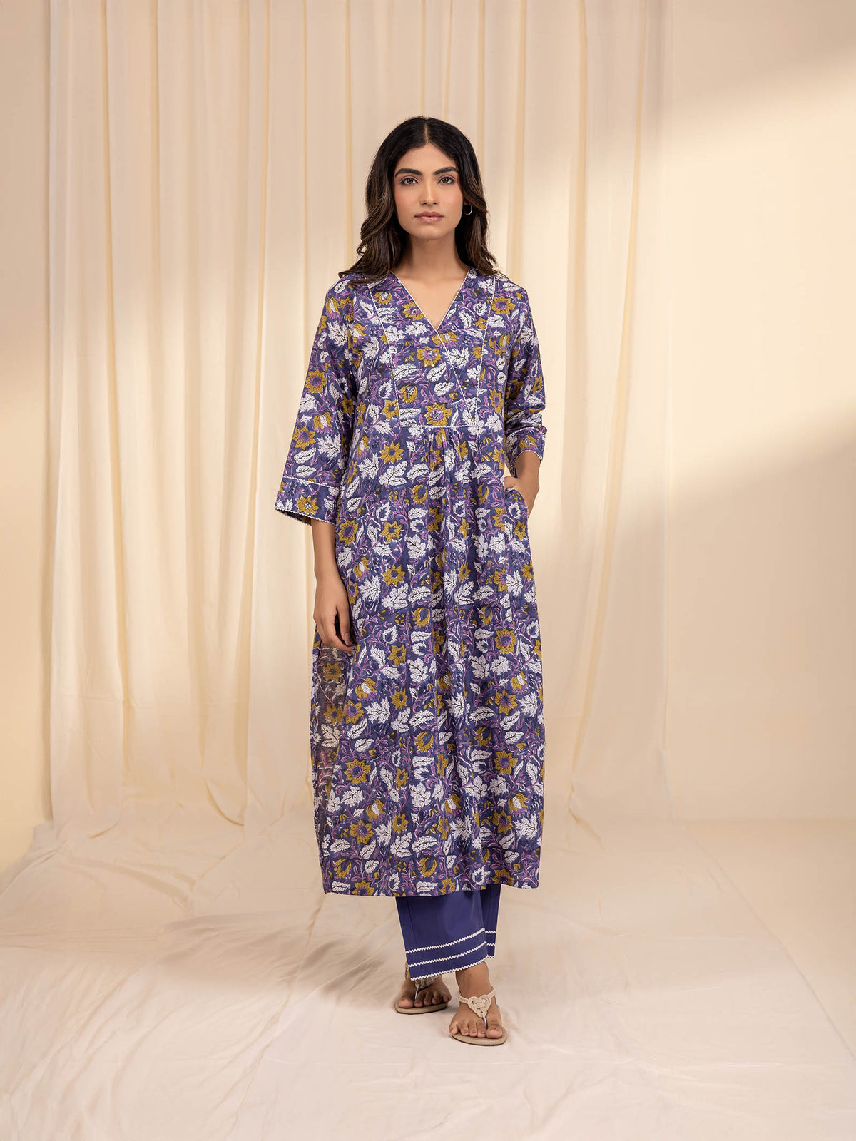 Colour Purple Cotton Kurta