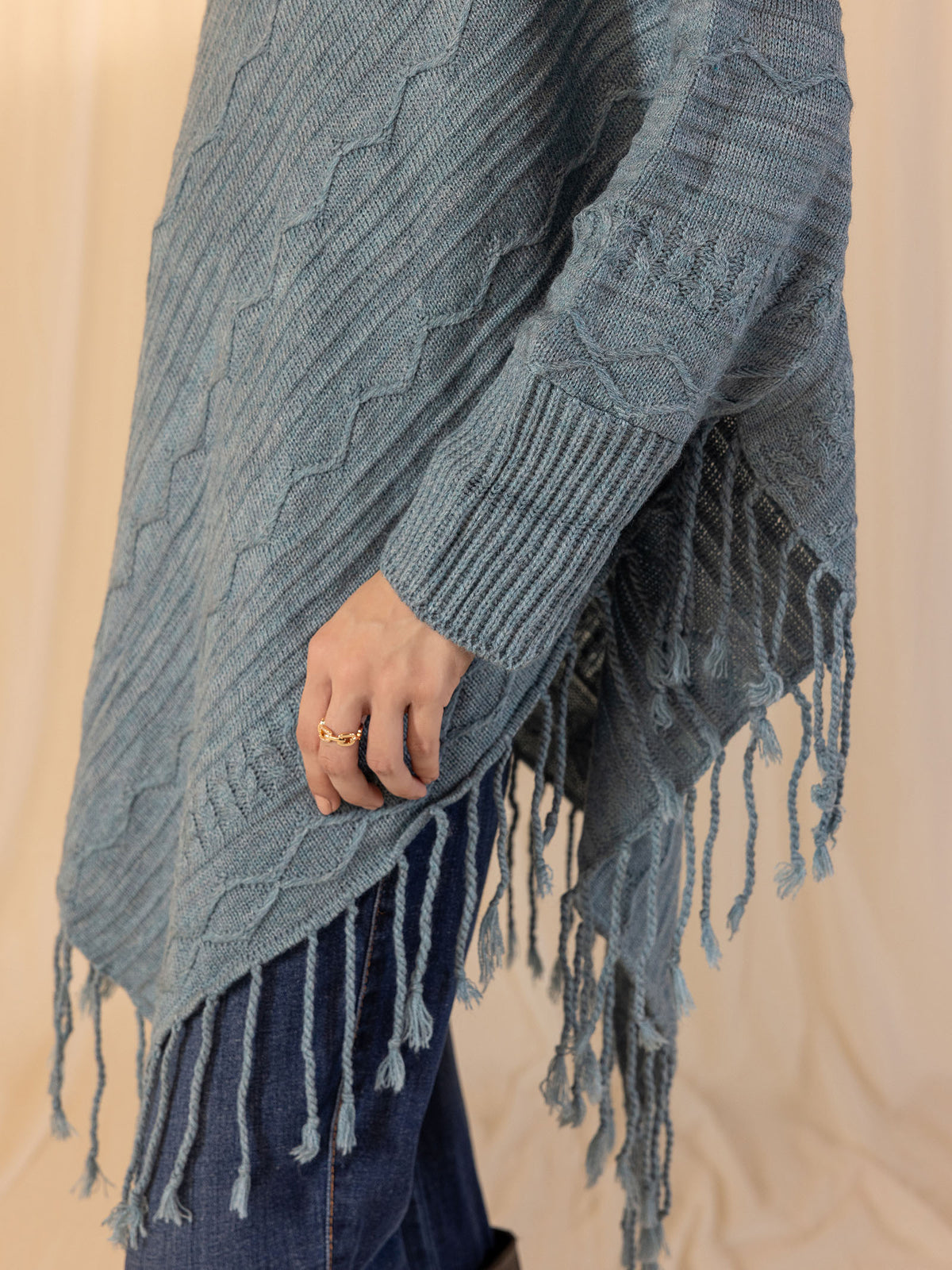 Woollen Cowl Neck Poncho - Iceberg