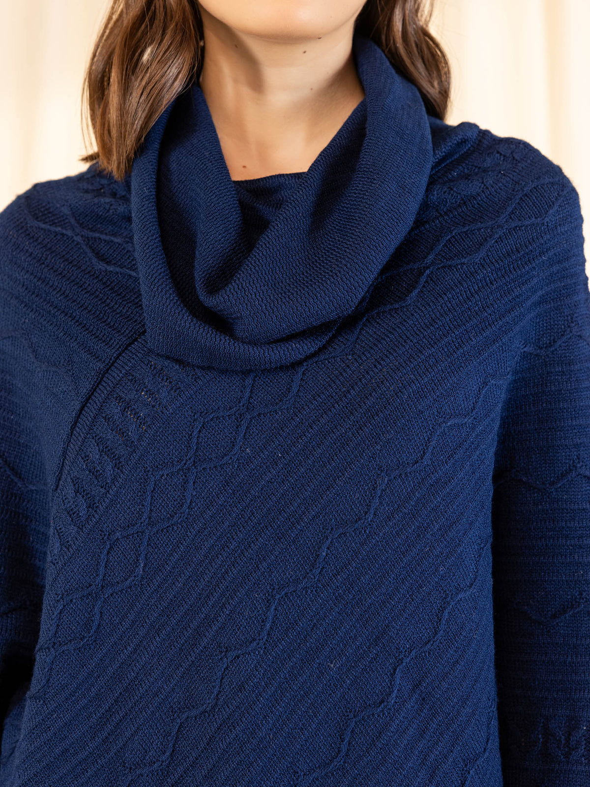 Woollen Cowl Neck Poncho - Ink Blue