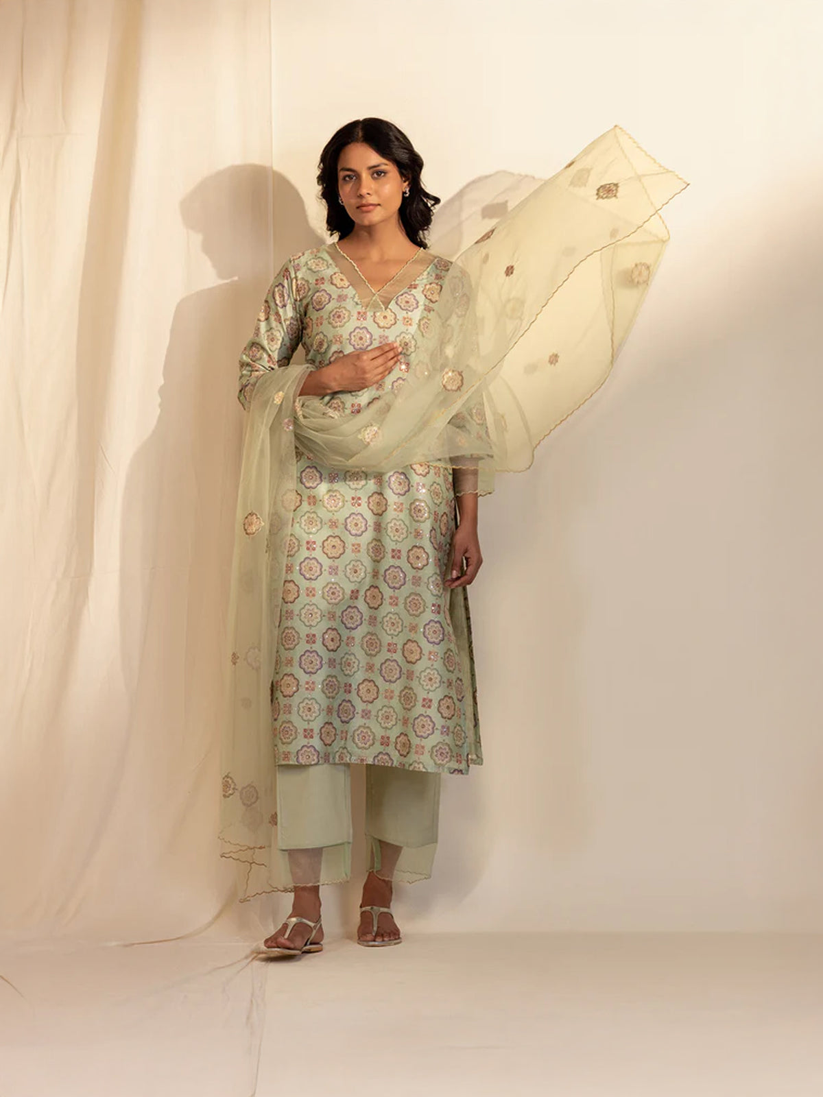 Green Velvet Net Dupatta