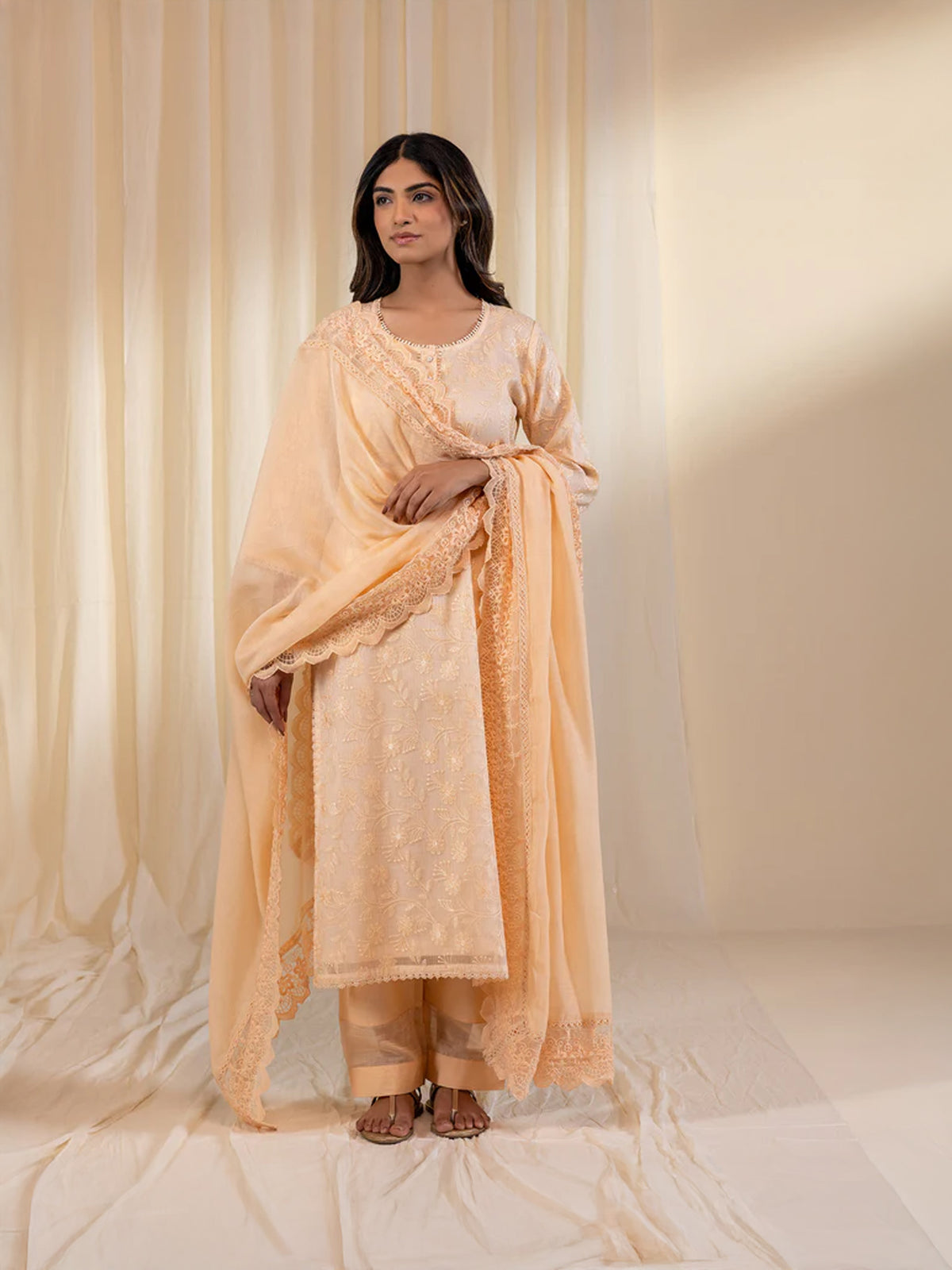 Kota Jaal Peach Chanderi Dupatta