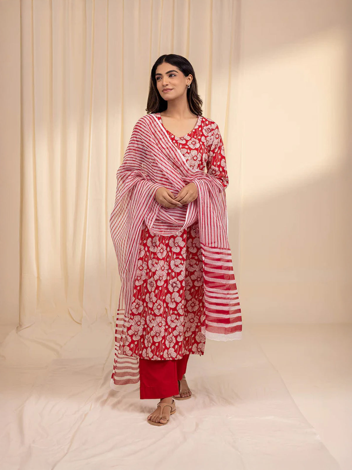 Red Poppy Kota Dupatta