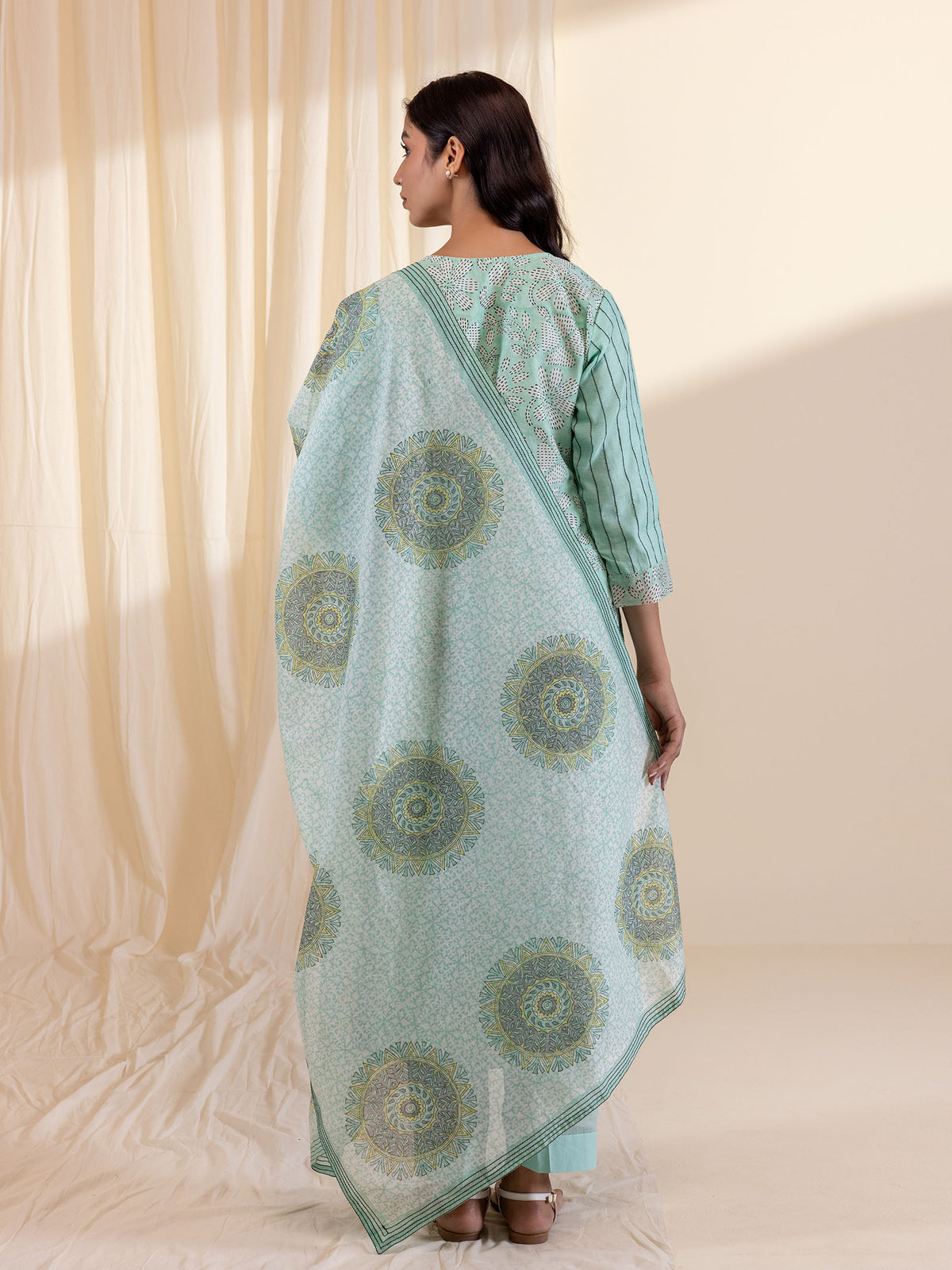 Aqua Flower Chanderi Dupatta