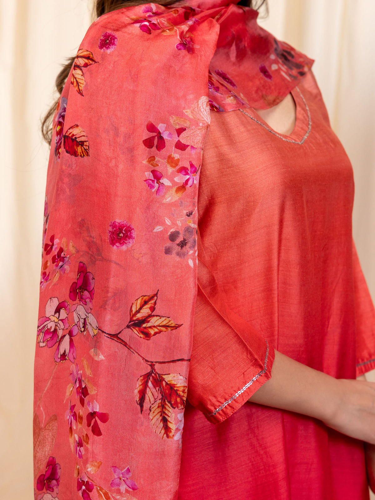 Ombre Peach Tabby Silk Dupatta