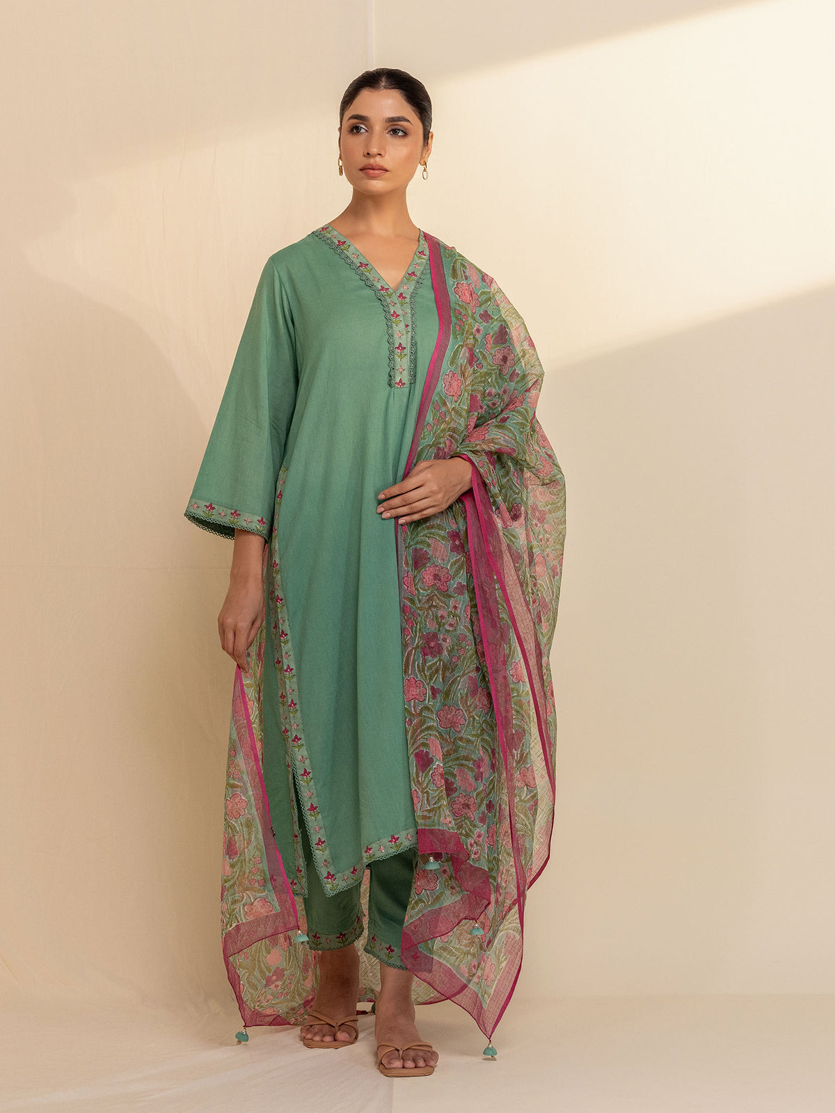 Sketch Book Green Kota Dupatta