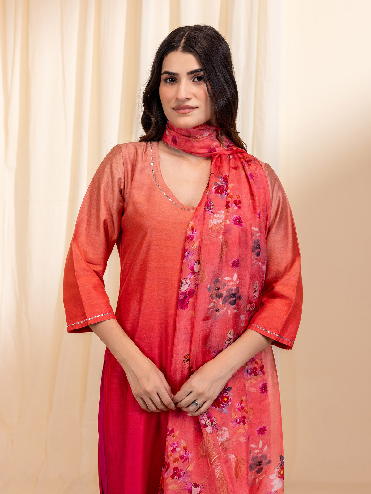 Ombre Peach Tabby Silk Dupatta