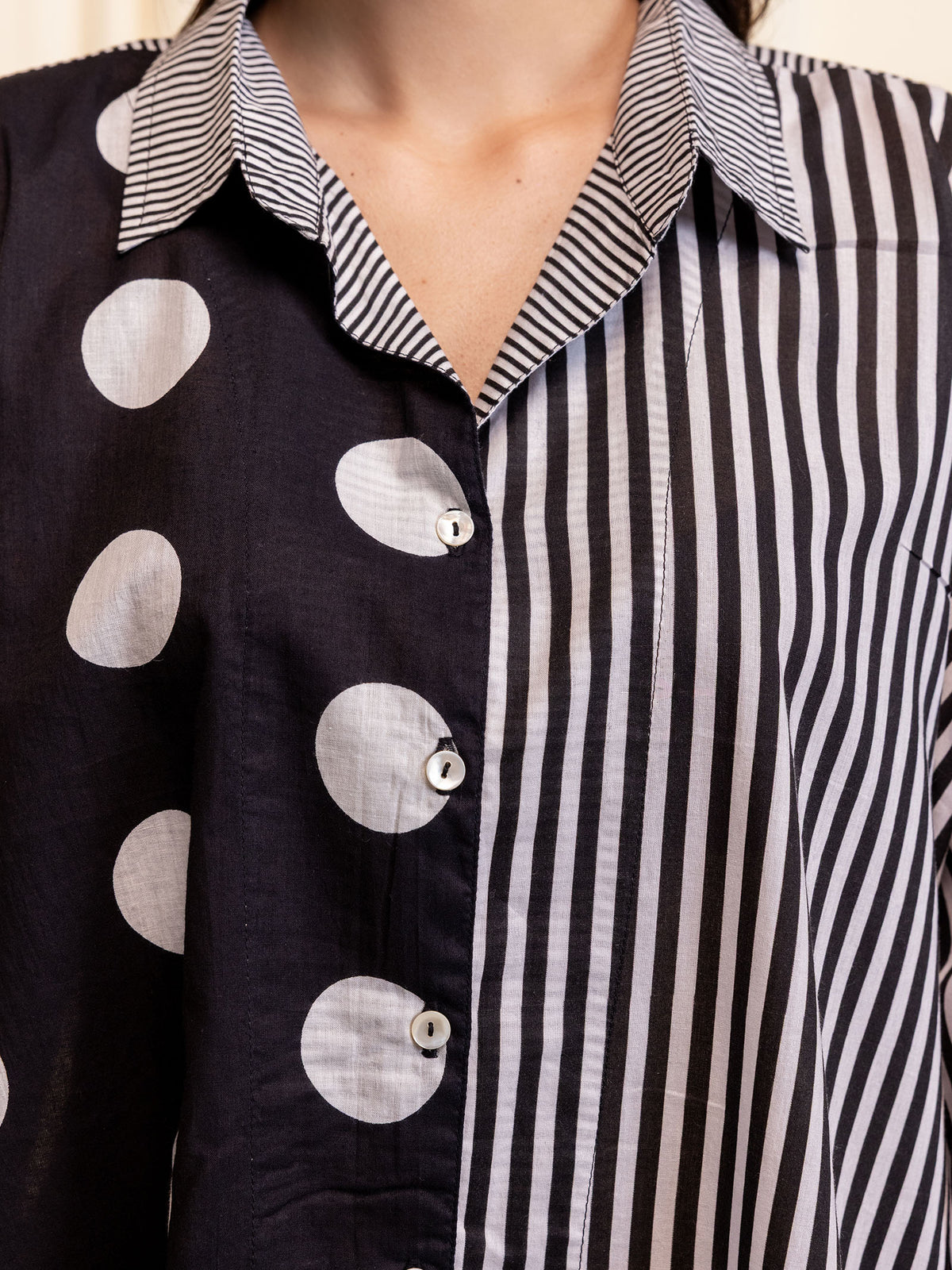 Dot Dot Dash Black Madras Cotton Shirt