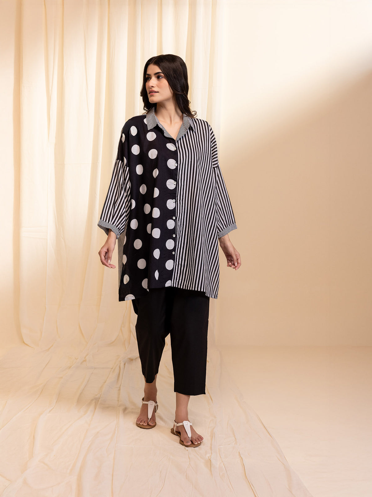 Dot Dot Dash Black Madras Cotton Shirt