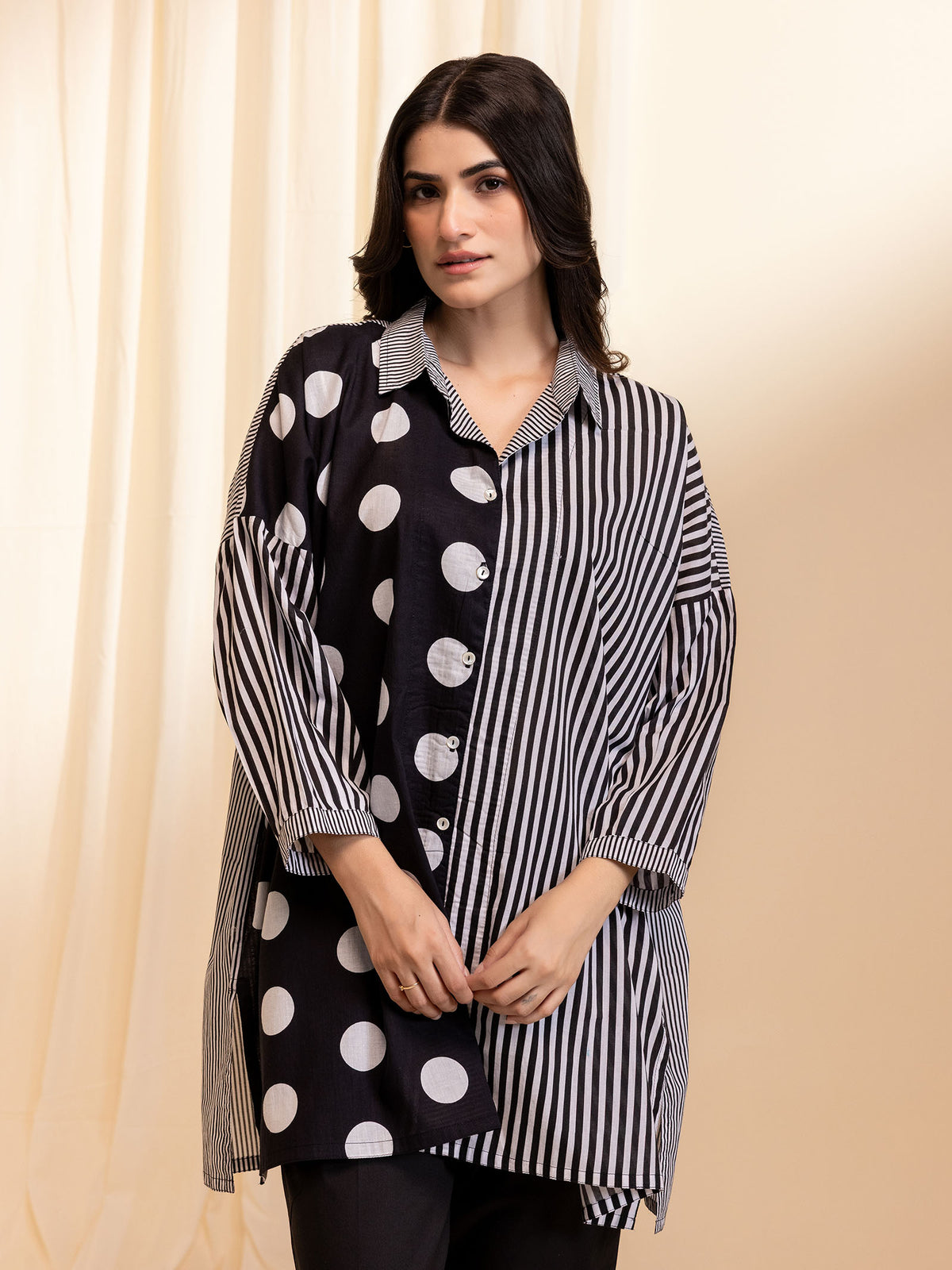Dot Dot Dash Black Madras Cotton Shirt
