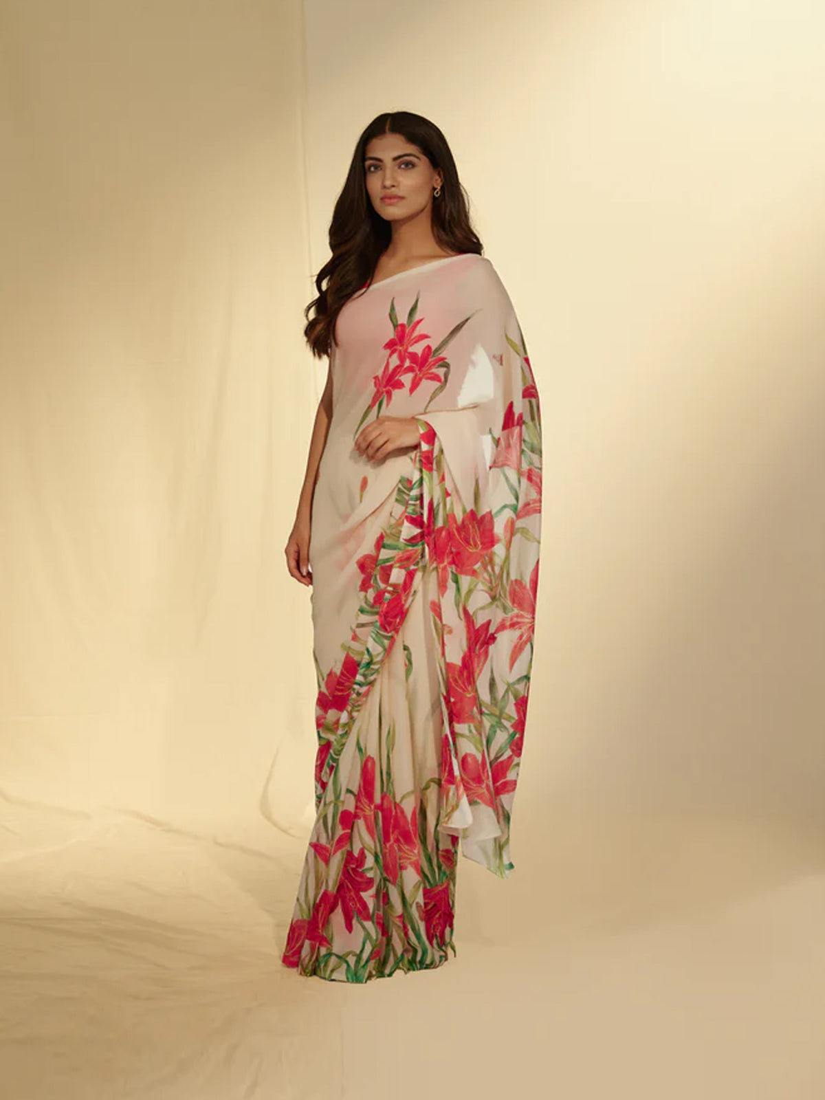 Enchanted Forest - Lilies & Butterflies Chiffon Saree