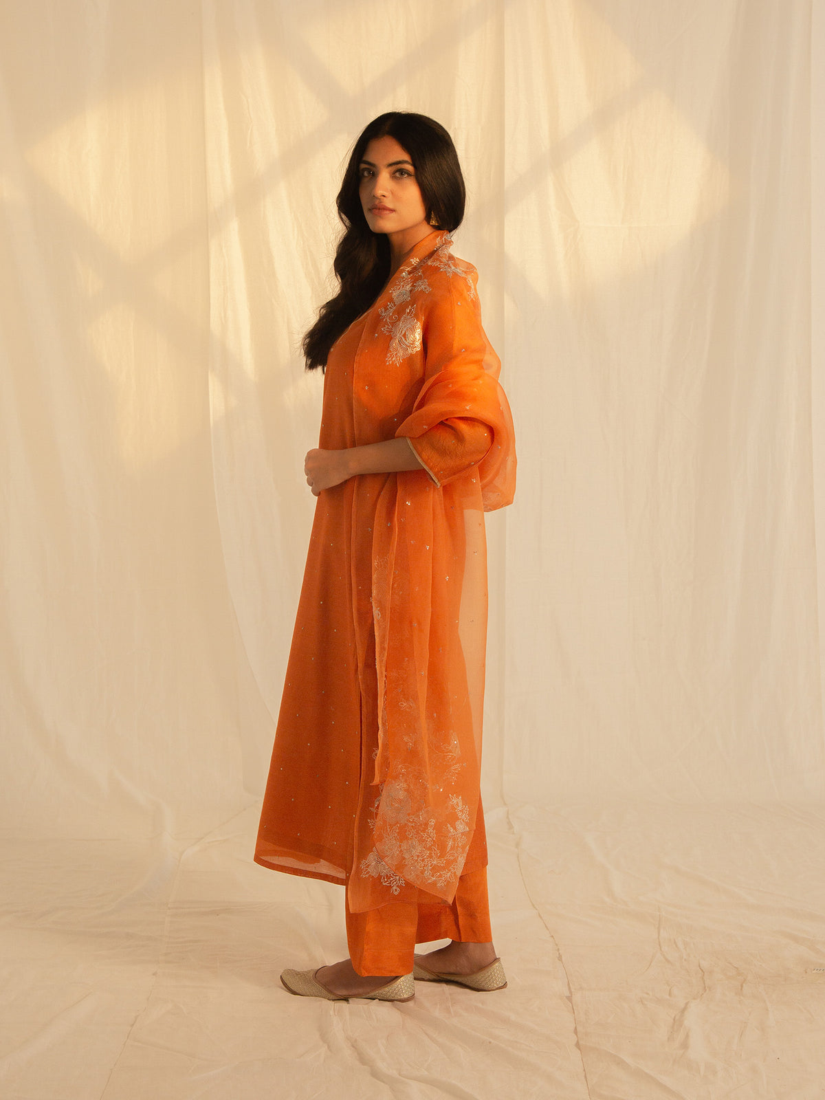 Festive Burnt Orange Organza Dupatta