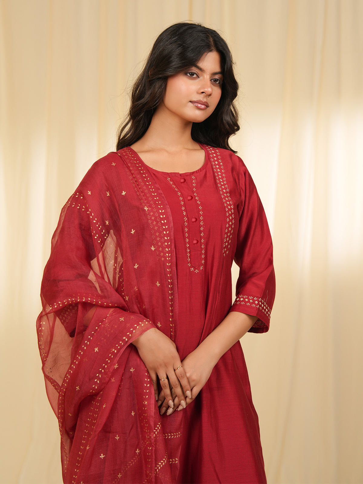 Filigree Red Organza Dupatta